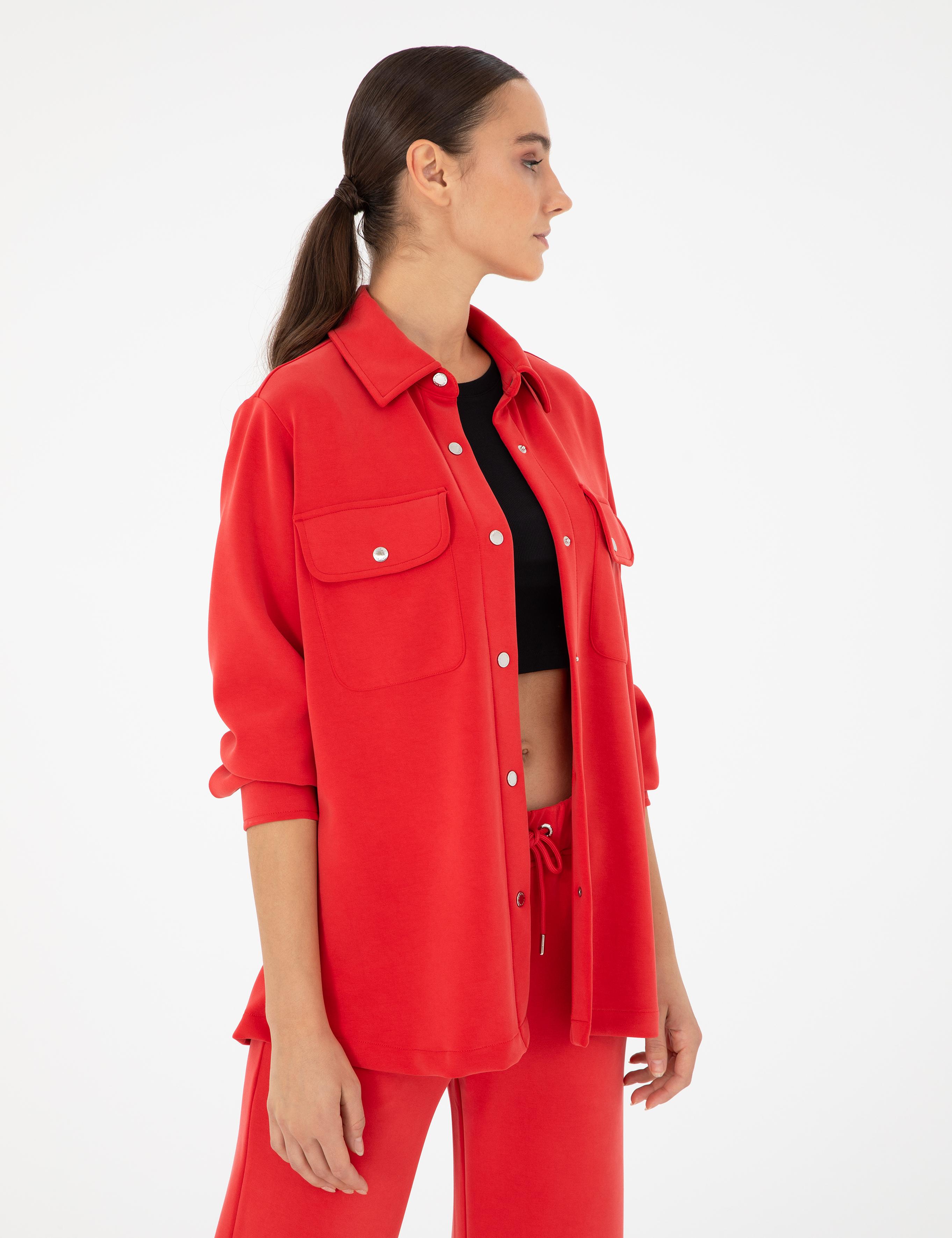 Kırmızı Oversize Modal Kumaş Örme Hırka