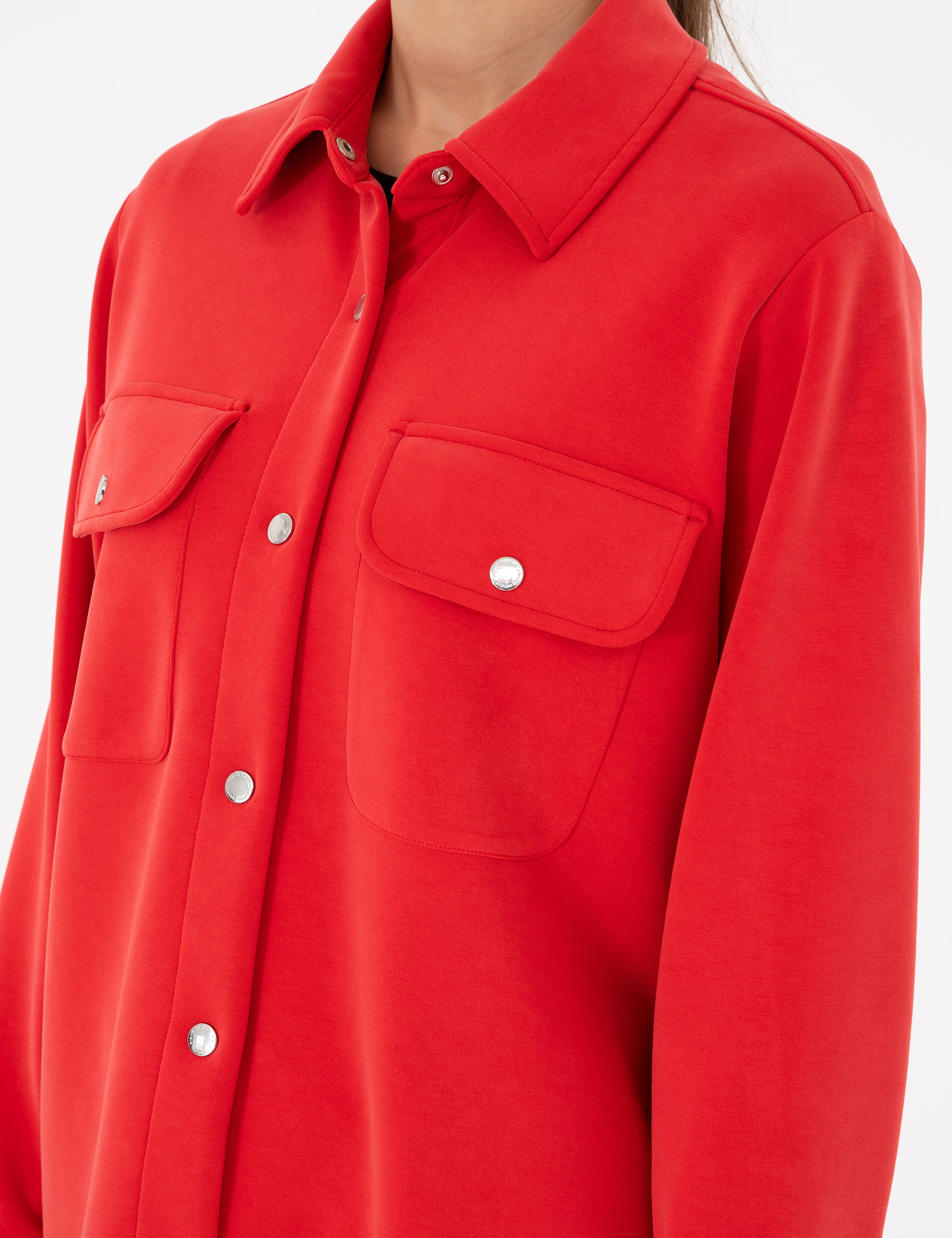 Kırmızı Oversize Modal Kumaş Örme Hırka - Image 7