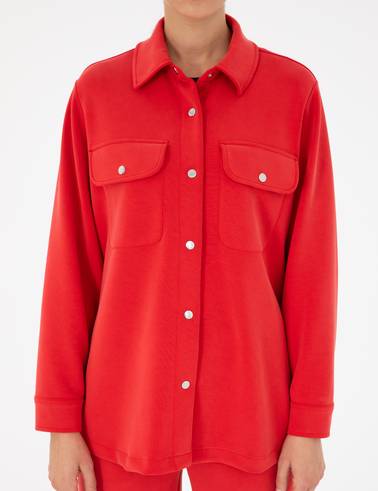 Kırmızı Oversize Modal Kumaş Örme Hırka