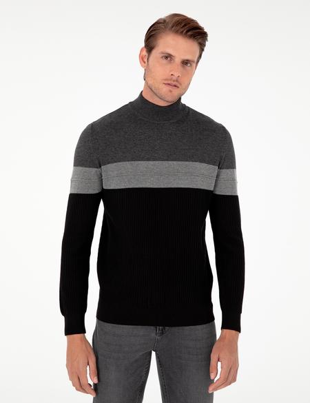 Antrasit Melanj Slim Fit Yarım Balıkçı Yaka Triko Kazak - 50300526006