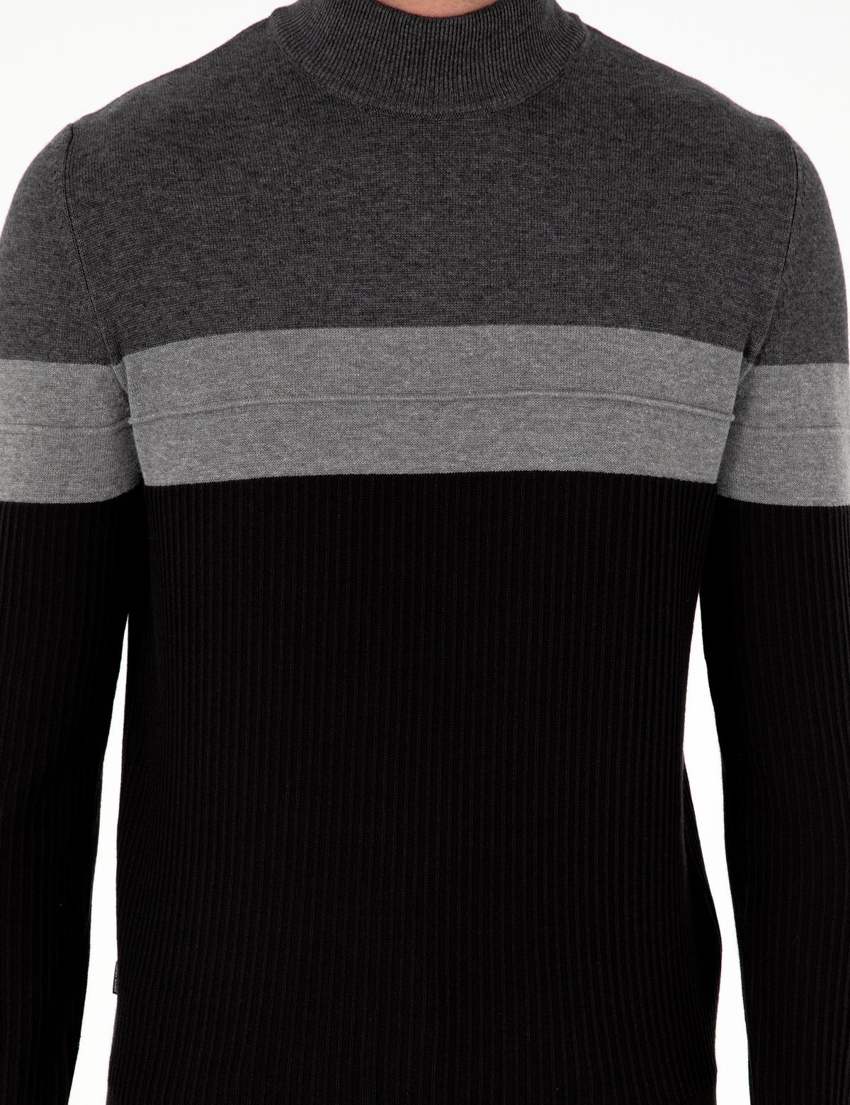 Antrasit Melanj Slim Fit Yarım Balıkçı Yaka Triko Kazak - 50300526006