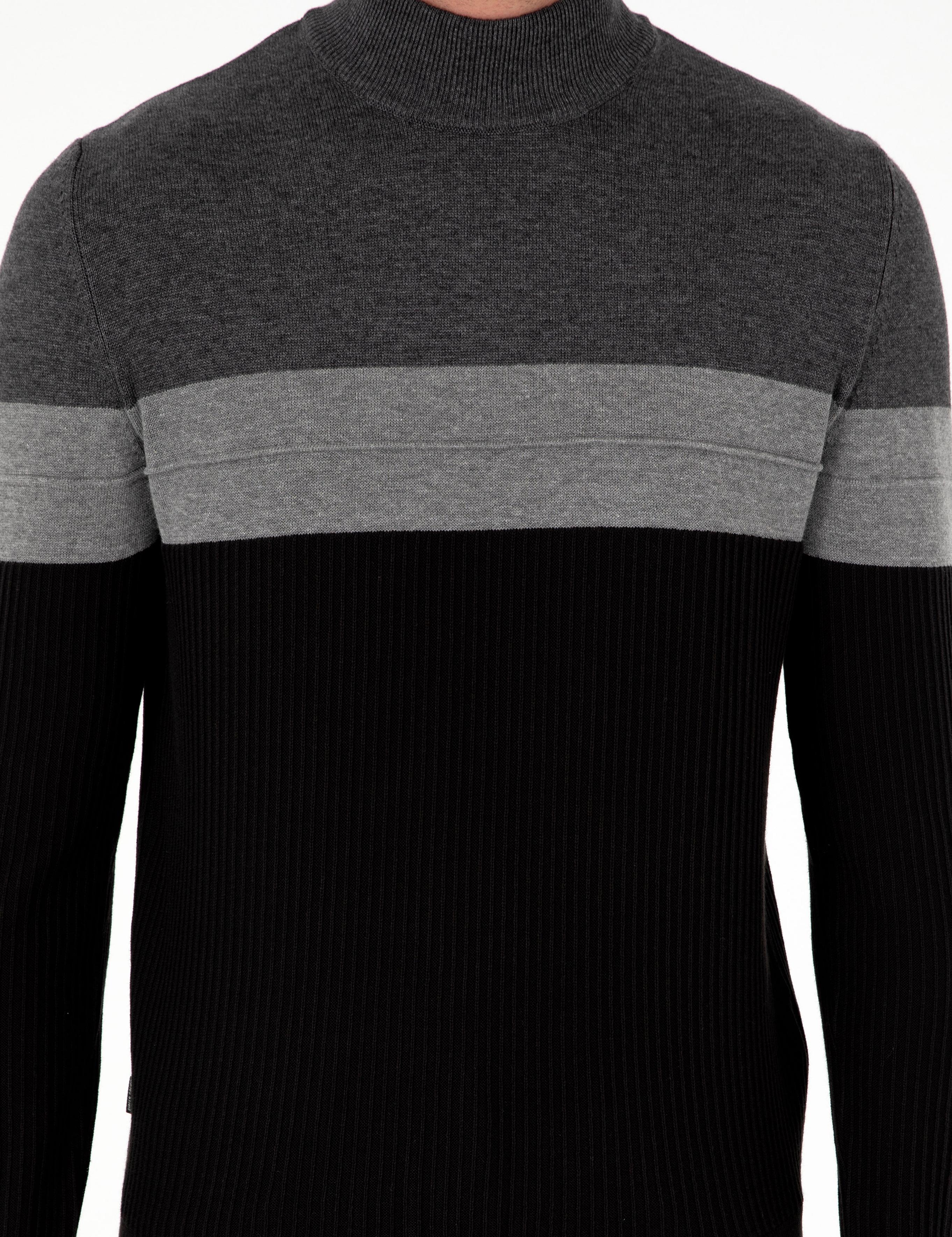 Antrasit Melanj Slim Fit Yarım Balıkçı Yaka Triko Kazak