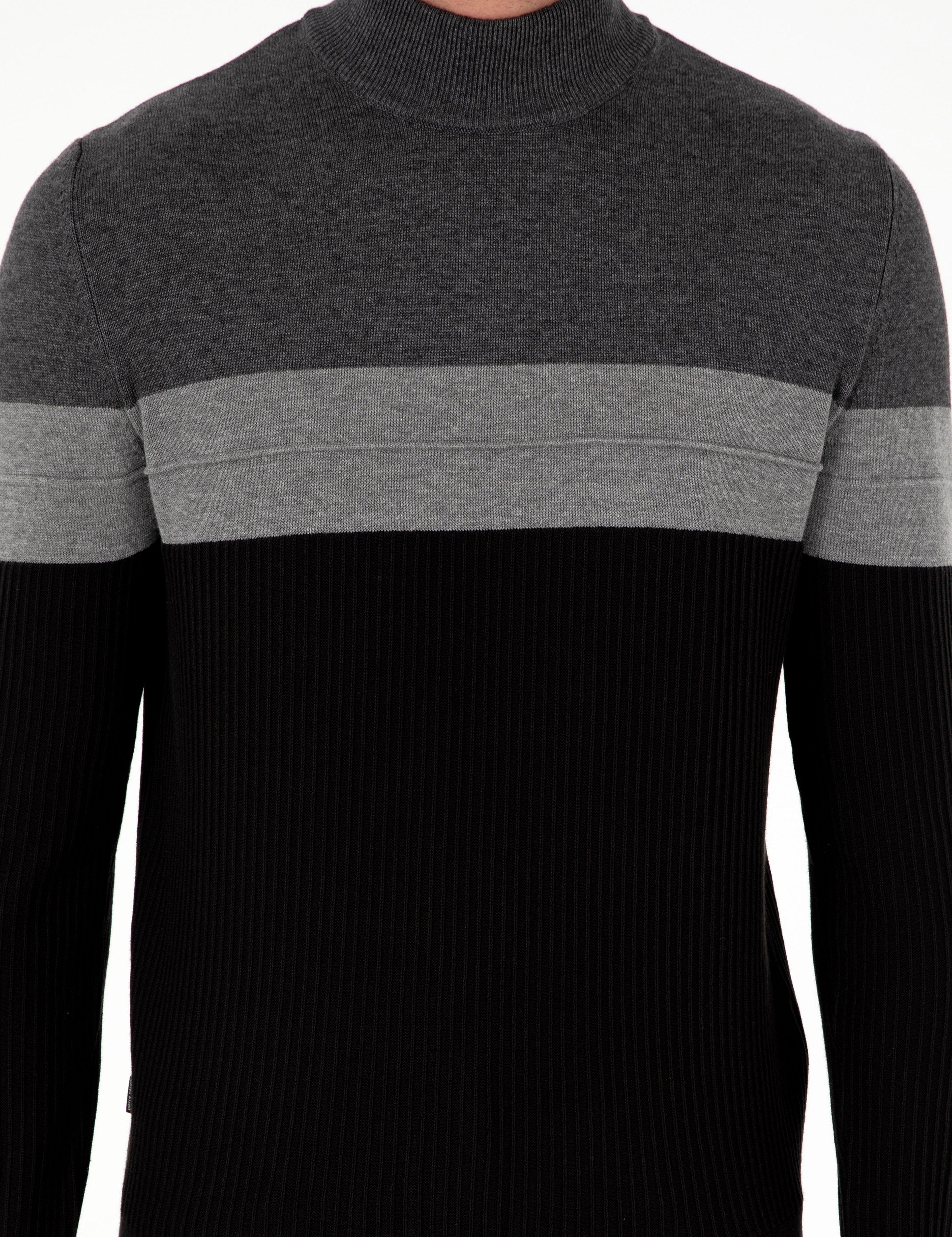 Antrasit Melanj Slim Fit Yarım Balıkçı Yaka Triko Kazak - Image 6