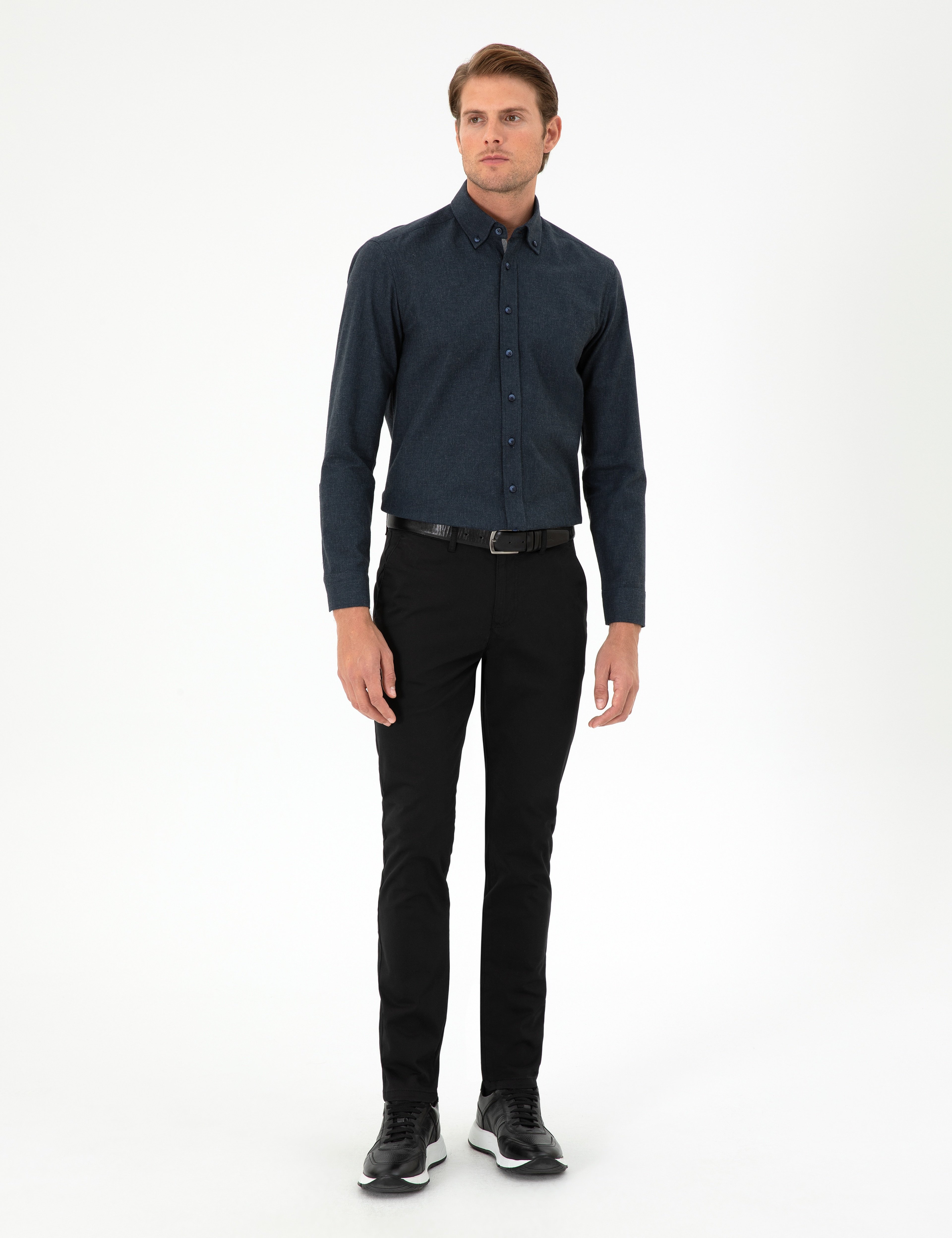Siyah Slim Fit Basic Kanvas Pantolon - Image 1