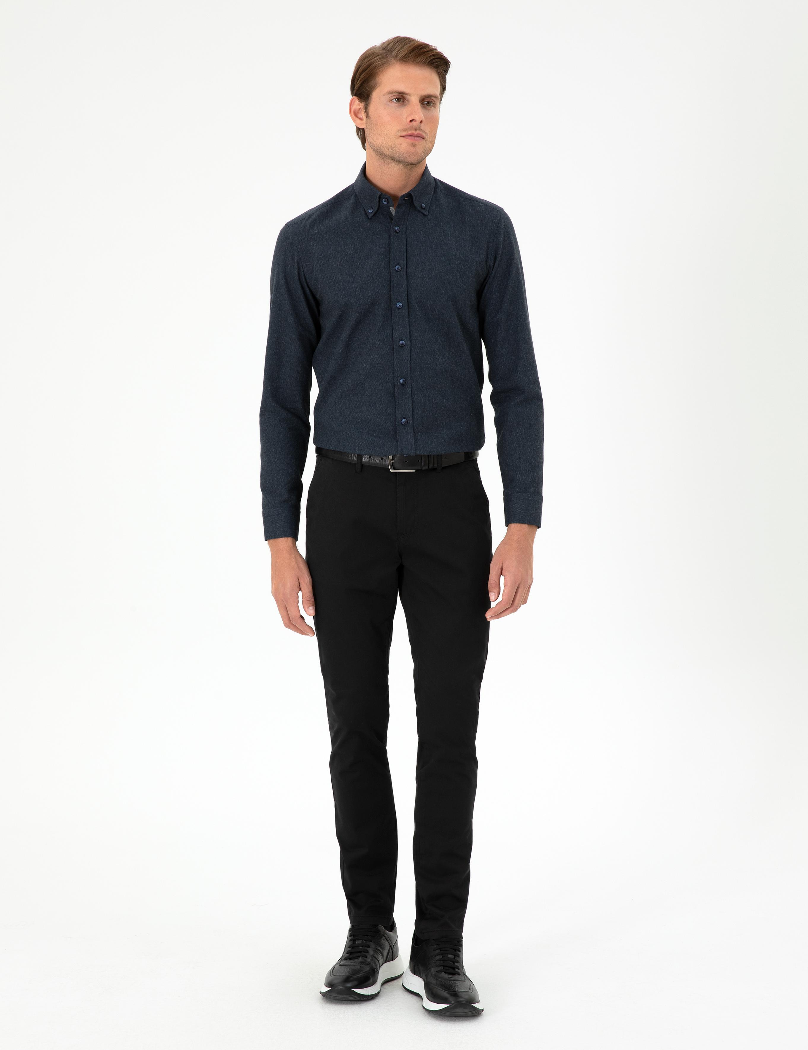 Siyah Slim Fit Basic Kanvas Pantolon