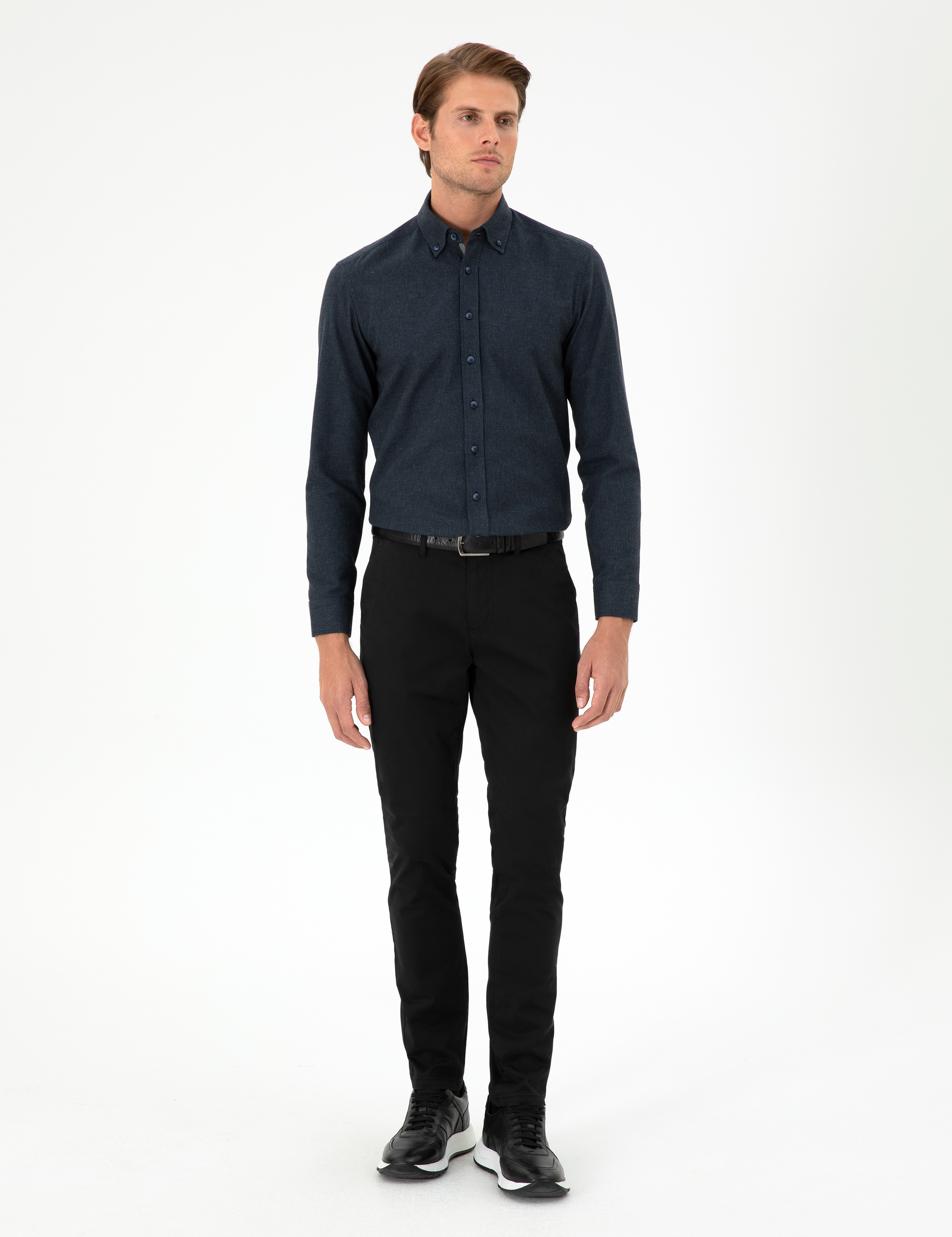 Siyah Slim Fit Basic Kanvas Pantolon - Image 3