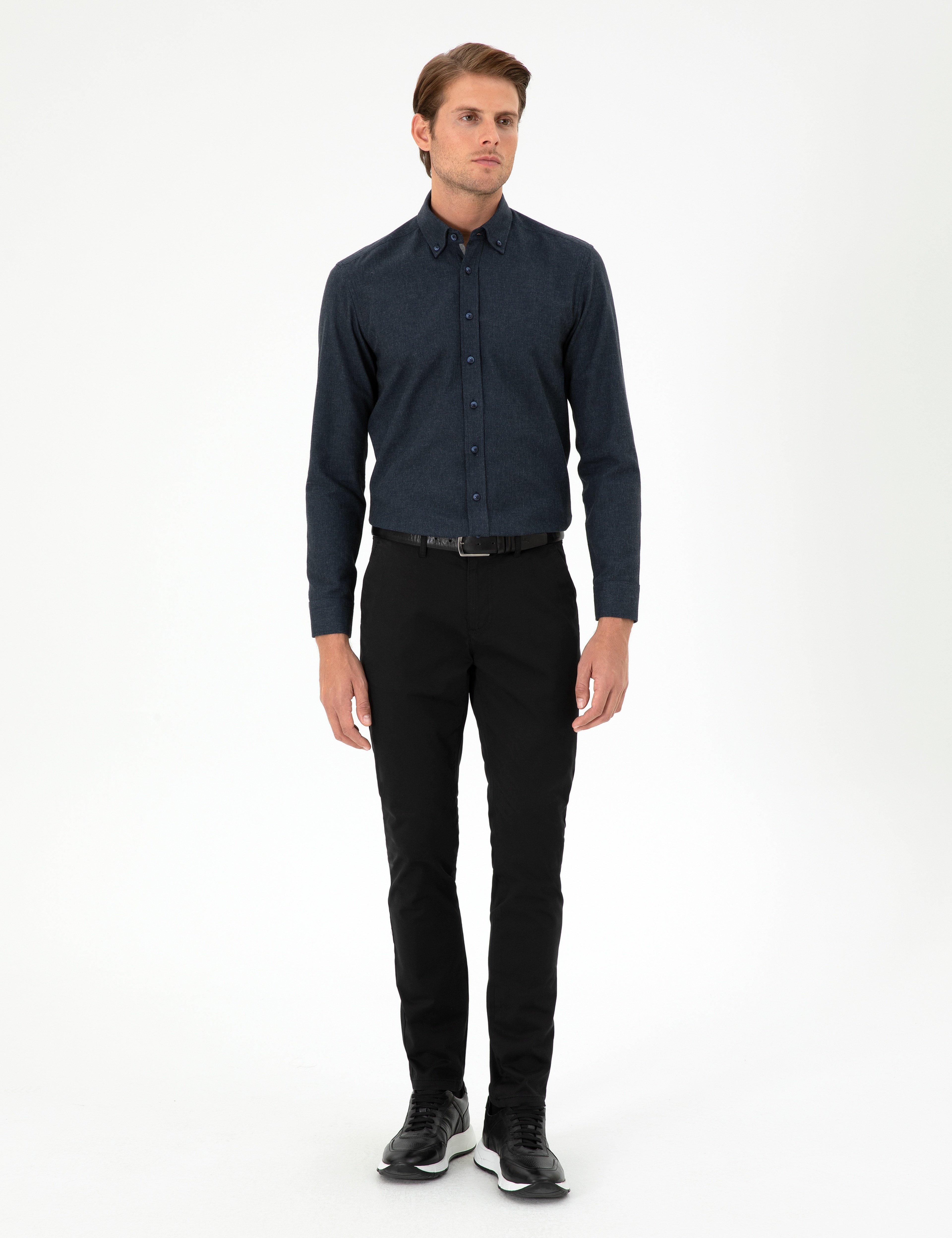 Siyah Slim Fit Basic Kanvas Pantolon
