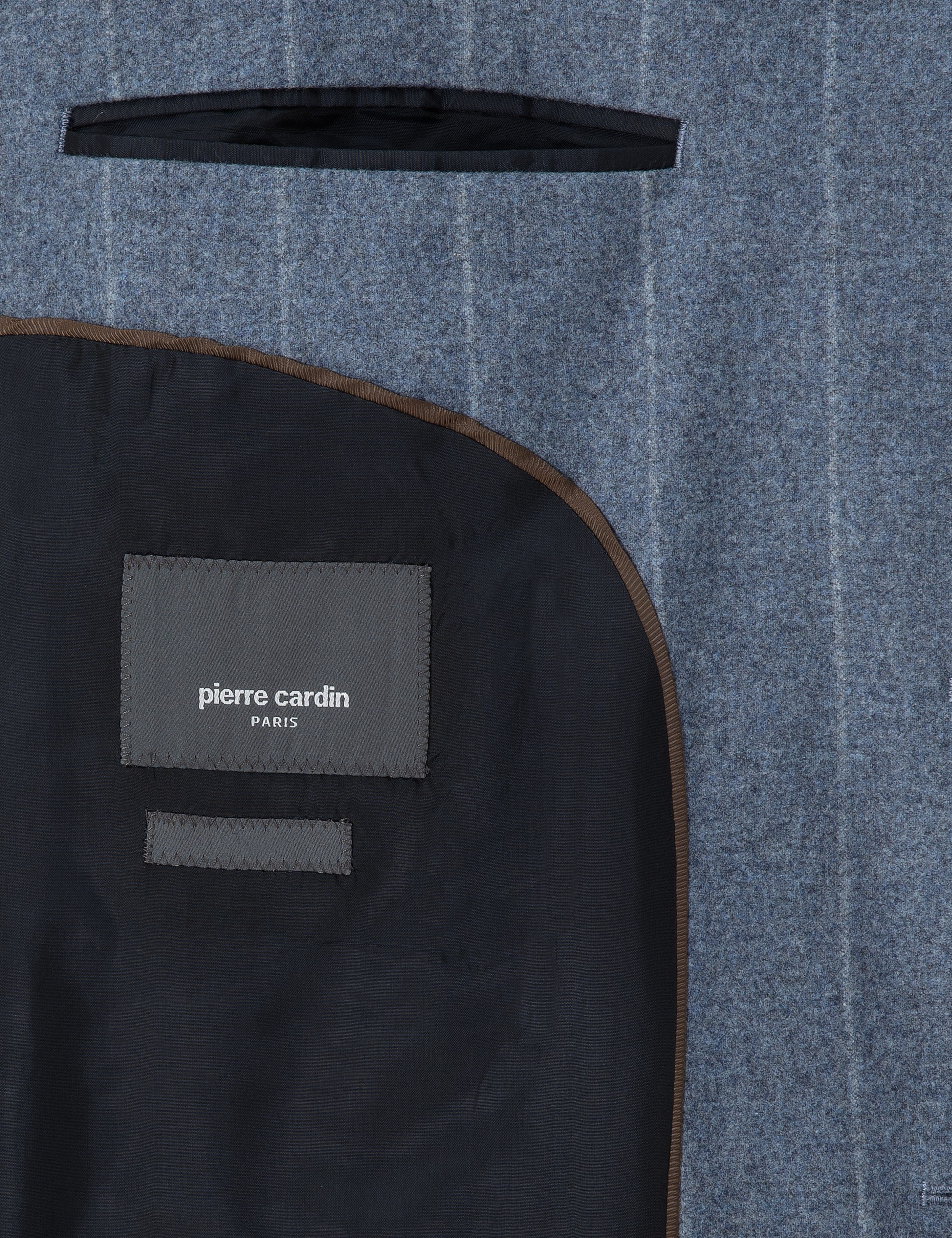 Koyu Mavi Slim Fit Çizgili Yün Kaşmir Karışımlı Takım Elbise