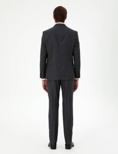 Antrasit Slim Fit Çizgili Yün Takım Elbise