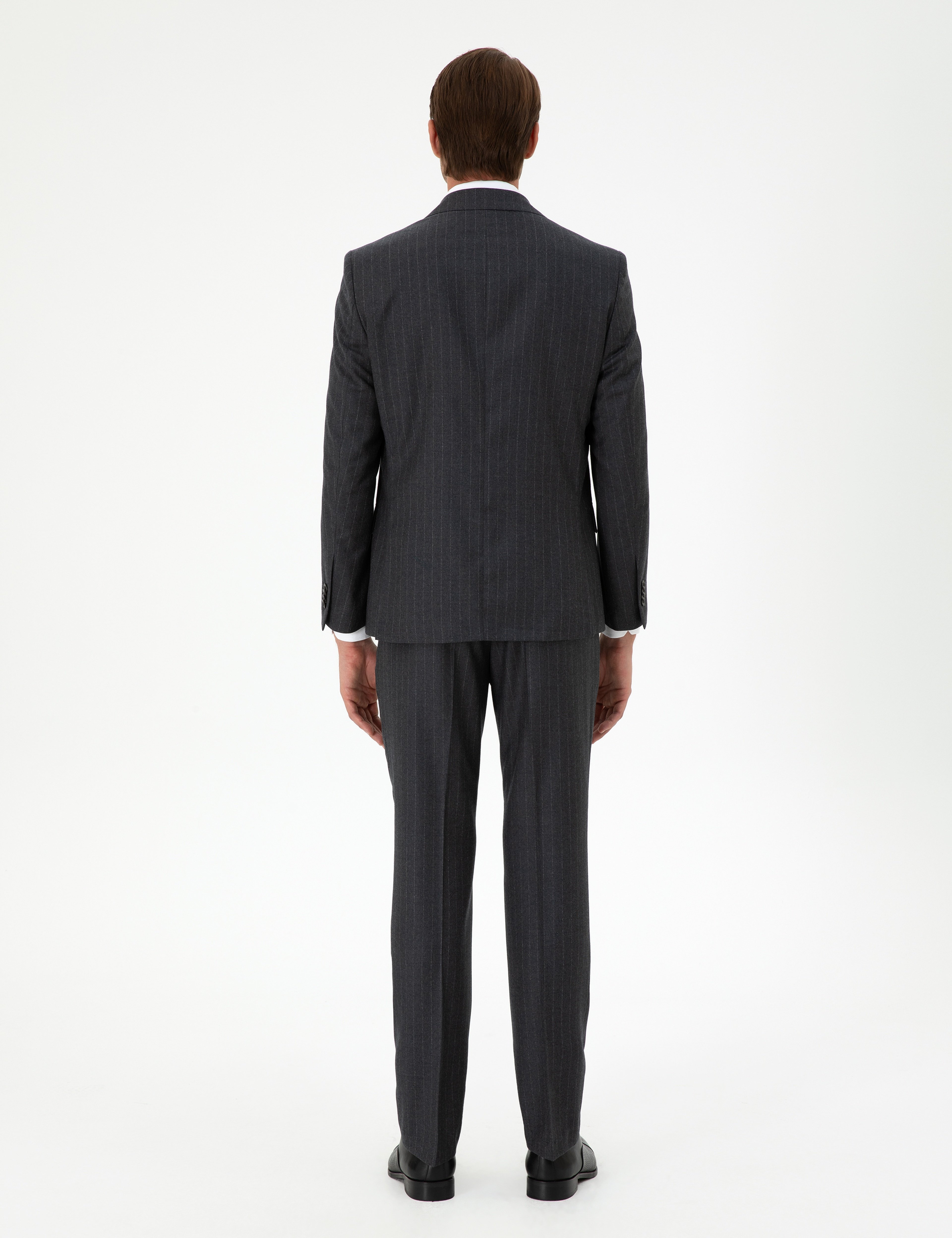 Antrasit Slim Fit Çizgili Yün Takım Elbise - Image 5