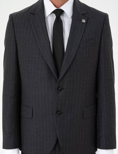 Antrasit Slim Fit Çizgili Yün Takım Elbise
