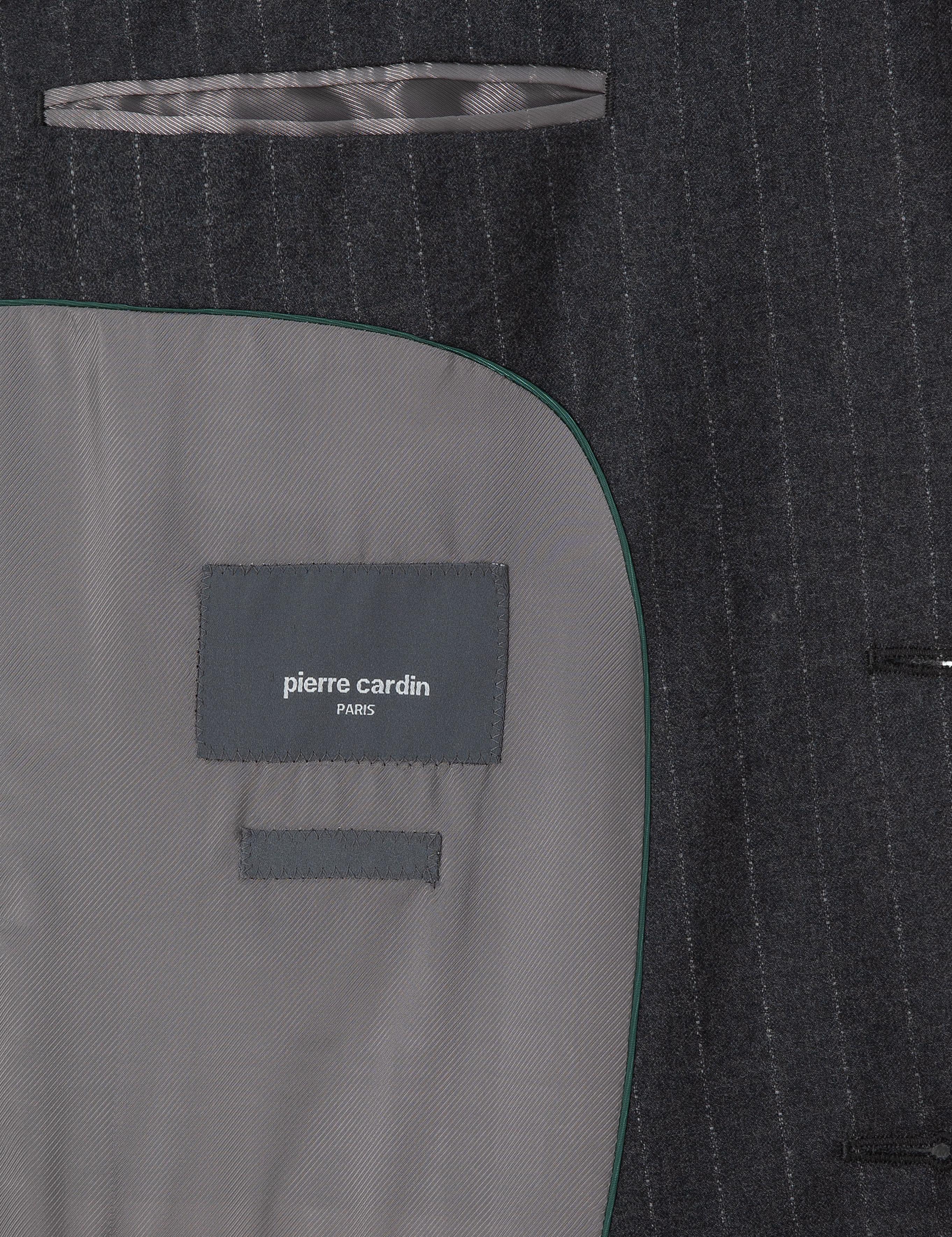 Antrasit Slim Fit Çizgili Yün Takım Elbise