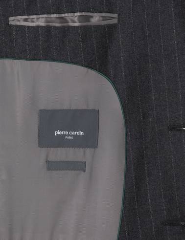 Antrasit Slim Fit Çizgili Yün Takım Elbise