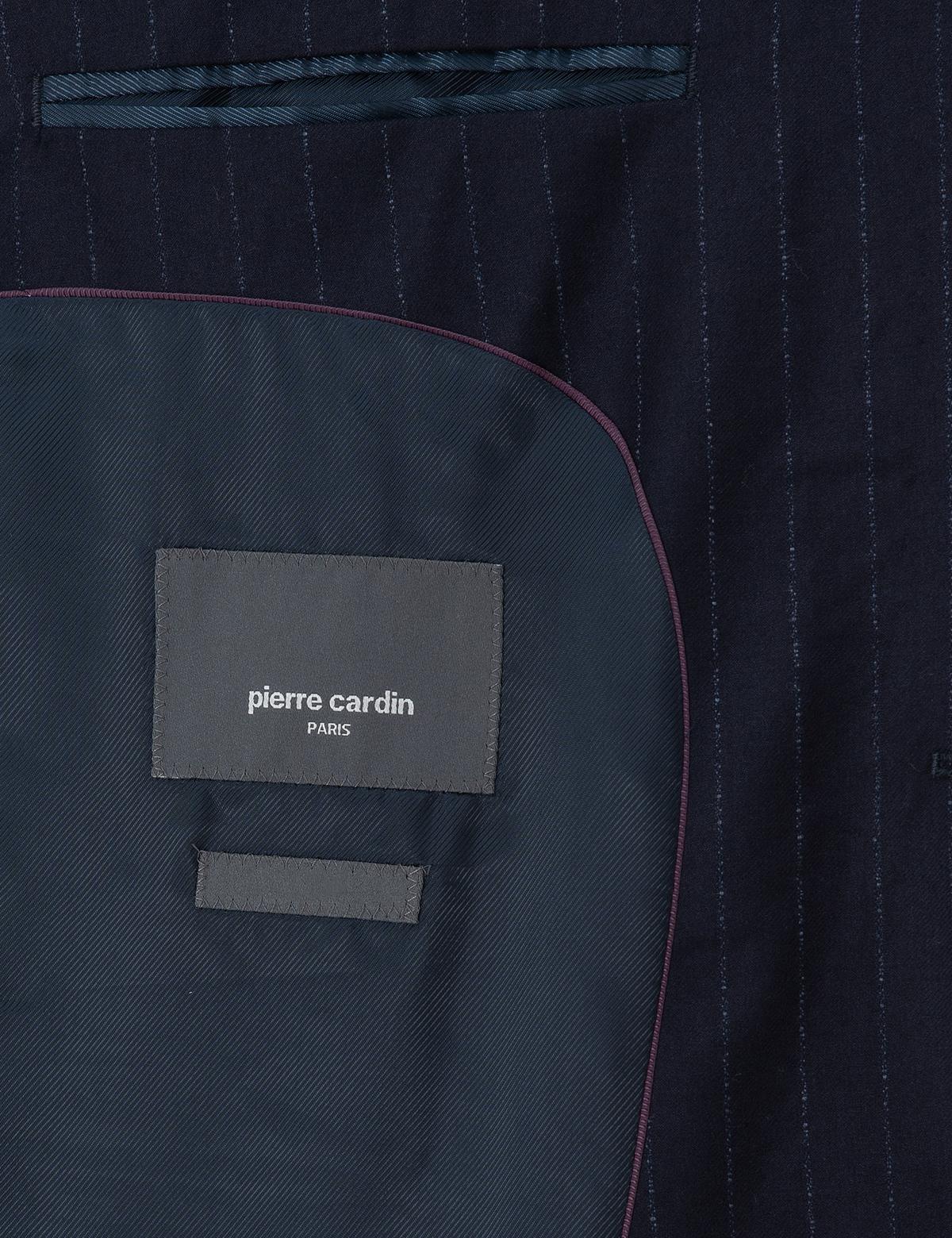 Lacivert Slim Fit Çizgili Yün Takım Elbise - 50291959053