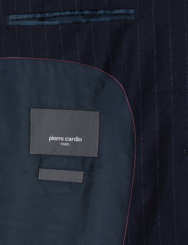 Lacivert Slim Fit Çizgili Yün Takım Elbise