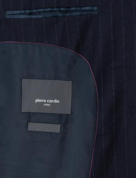 Lacivert Slim Fit Çizgili Yün Takım Elbise - 50291959053