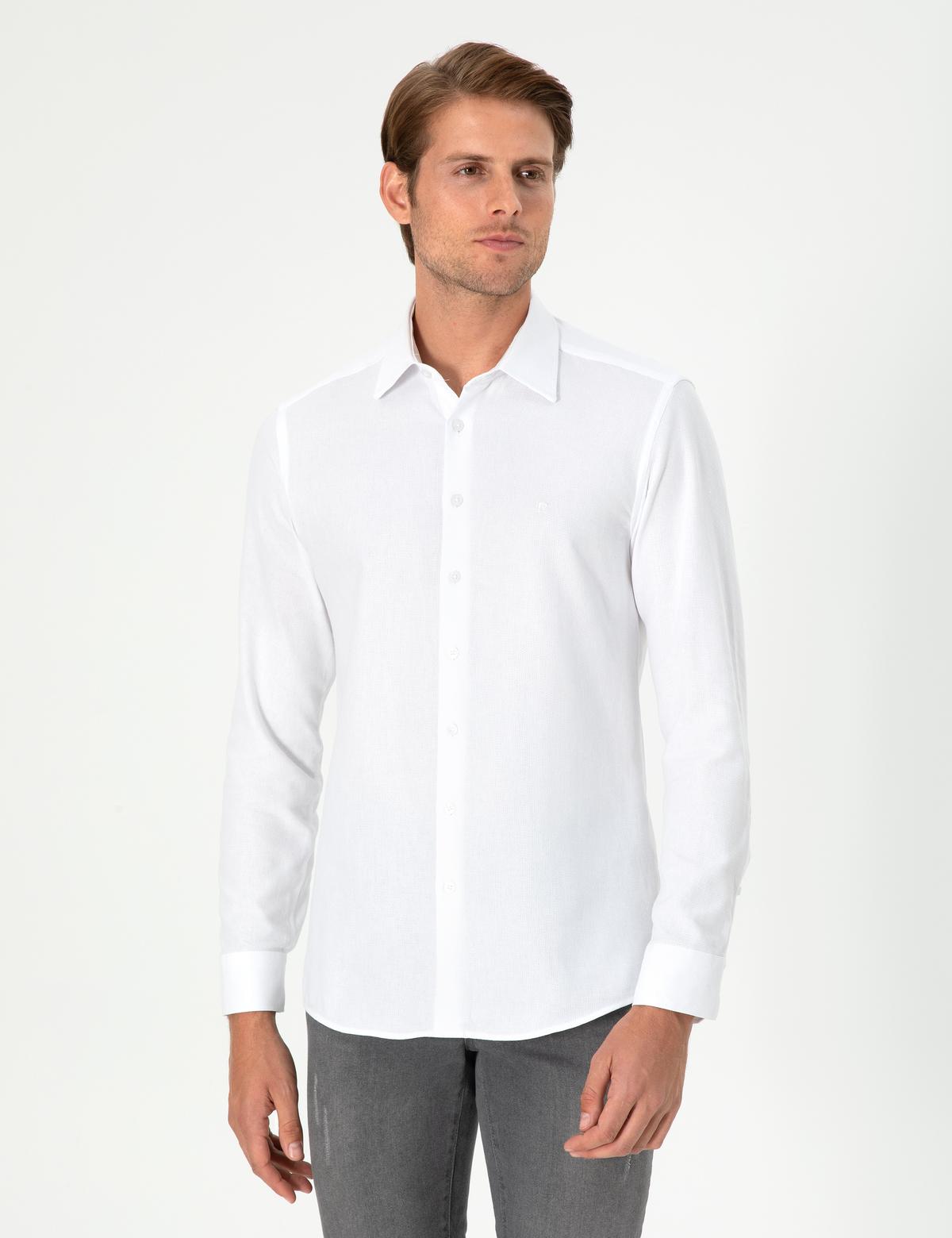 Beyaz Slim Fit Uzun Kollu Gömlek