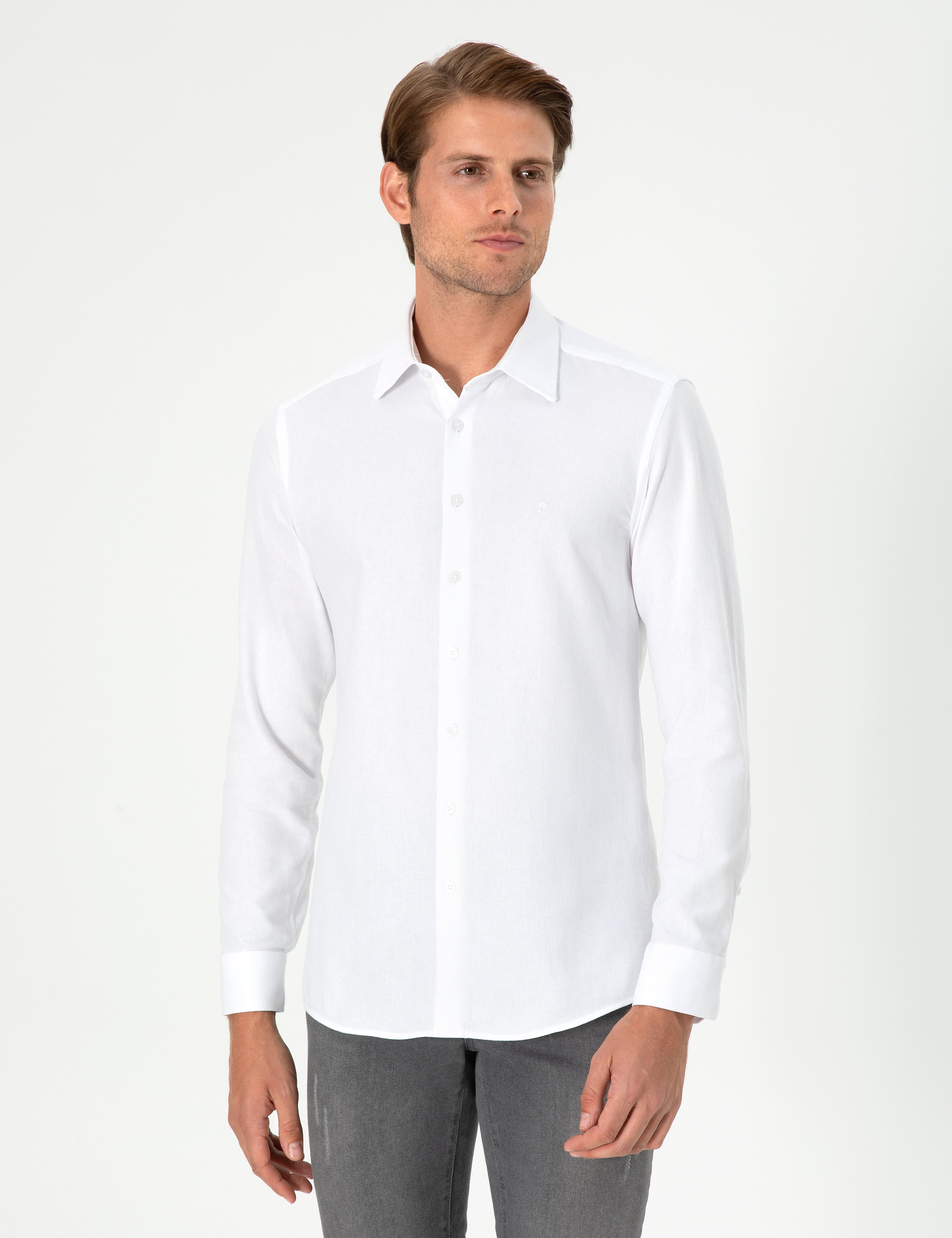 Beyaz Slim Fit Uzun Kollu Gömlek - Image 1