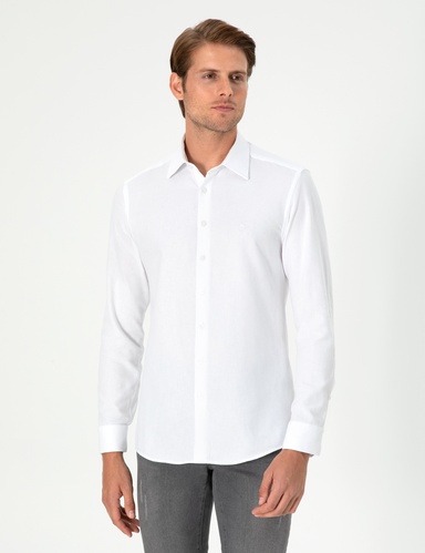 Beyaz Slim Fit Uzun Kollu Gömlek