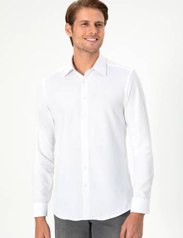 Beyaz Slim Fit Uzun Kollu Gömlek