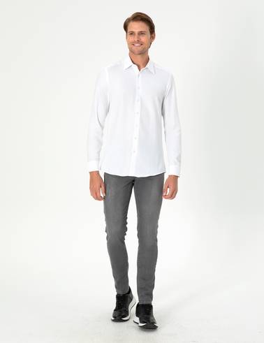 Beyaz Slim Fit Uzun Kollu Gömlek