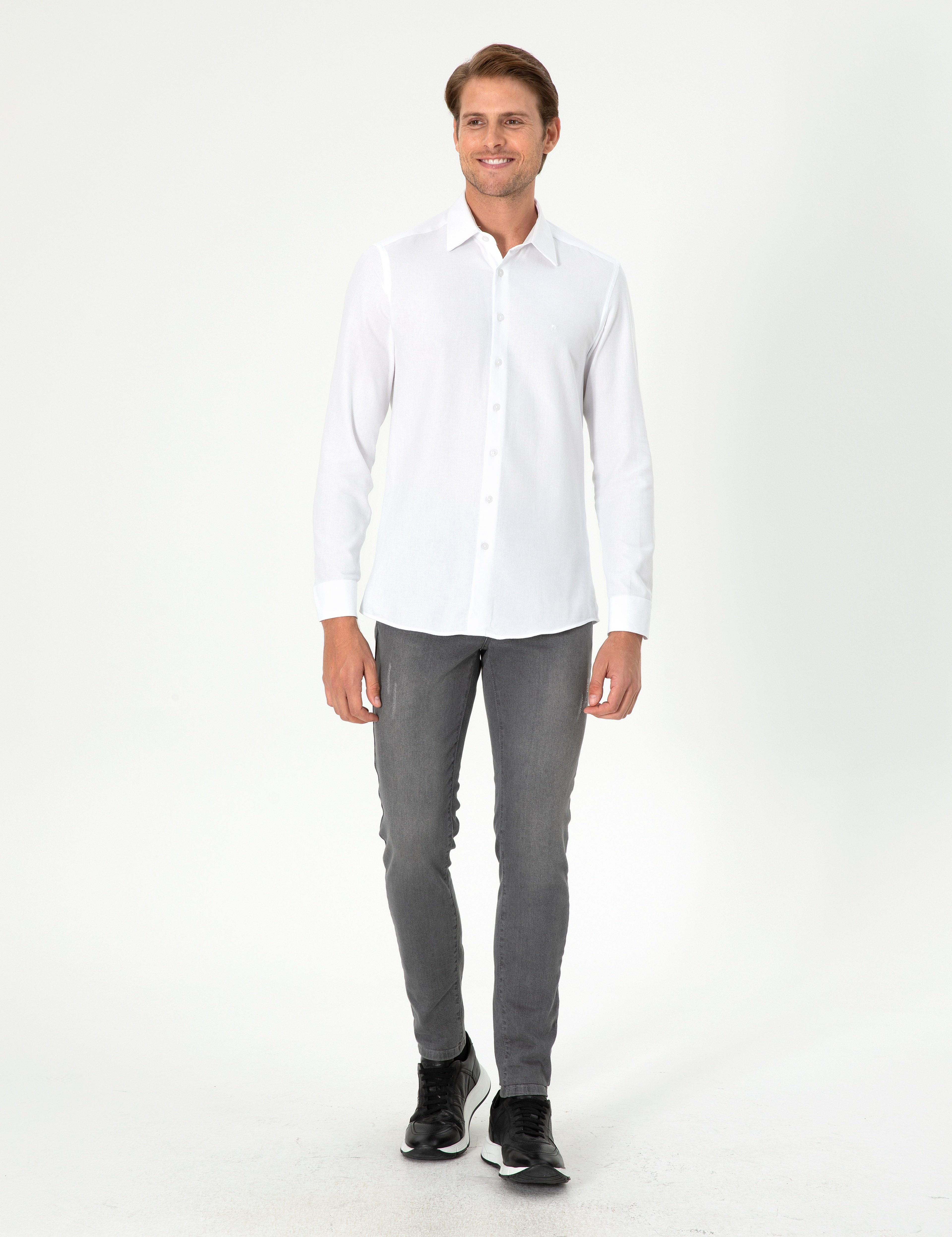 Beyaz Slim Fit Uzun Kollu Gömlek - Image 4
