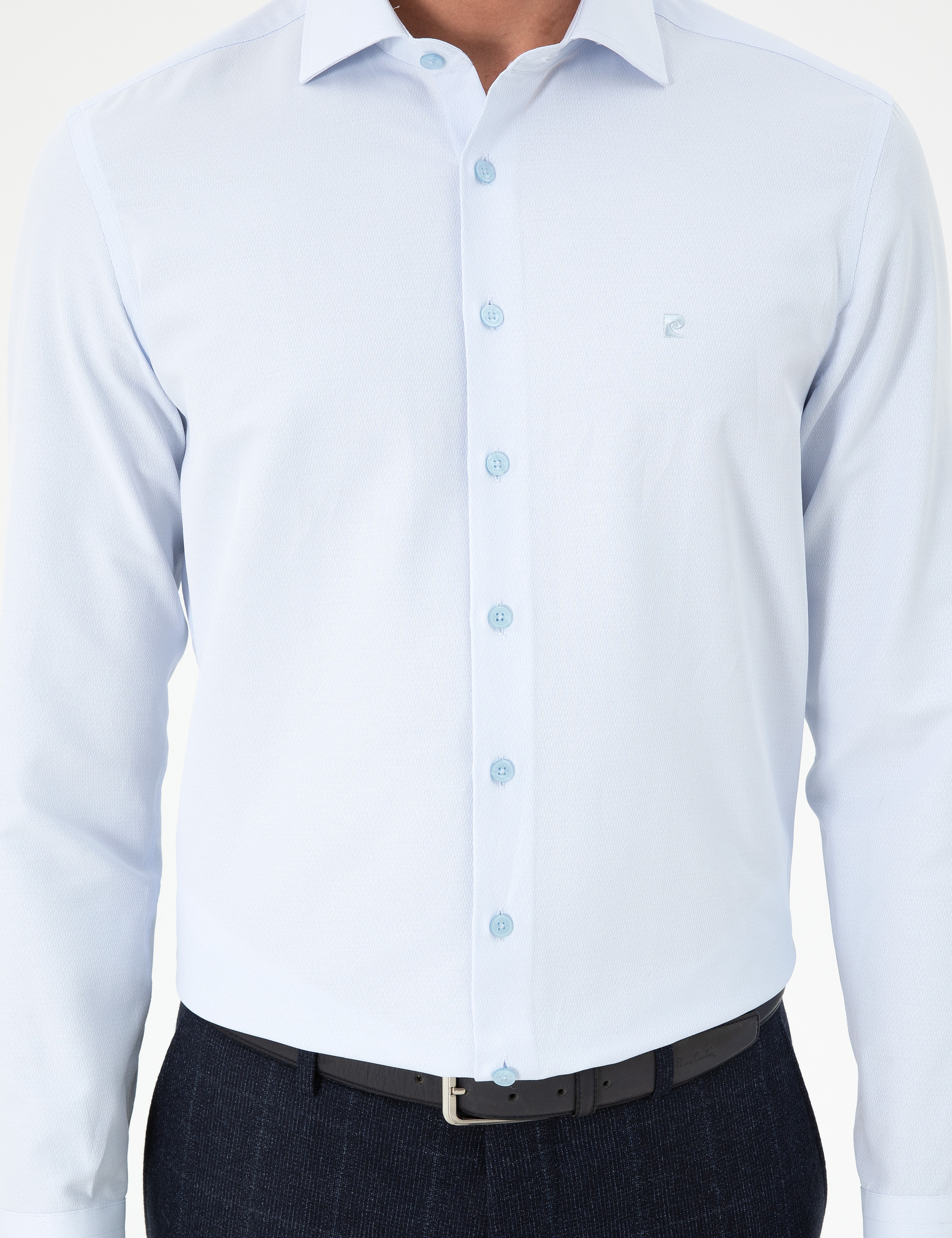Açık Mavi Slim Fit Uzun Kollu Gömlek - Image 6