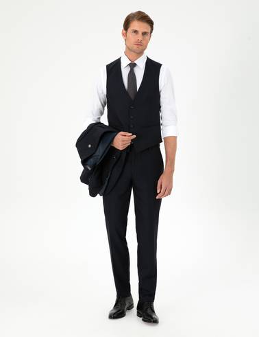 Lacivert Ex. Slim Fit Yelekli Takım Elbise