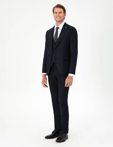 Lacivert Ex. Slim Fit Yelekli Takım Elbise