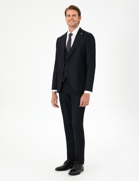 Lacivert Ex. Slim Fit Yelekli Takım Elbise - 50292195062