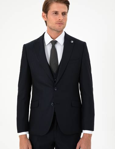 Lacivert Ex. Slim Fit Yelekli Takım Elbise