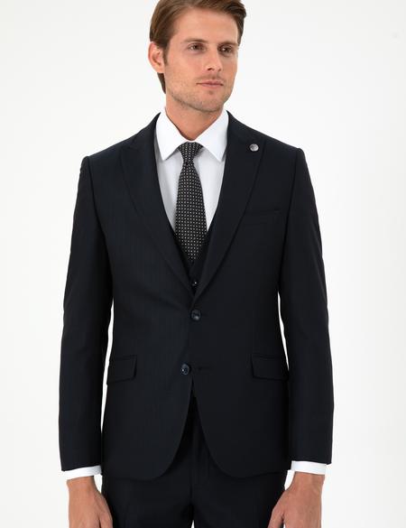 Lacivert Ex. Slim Fit Yelekli Takım Elbise - 50292195062