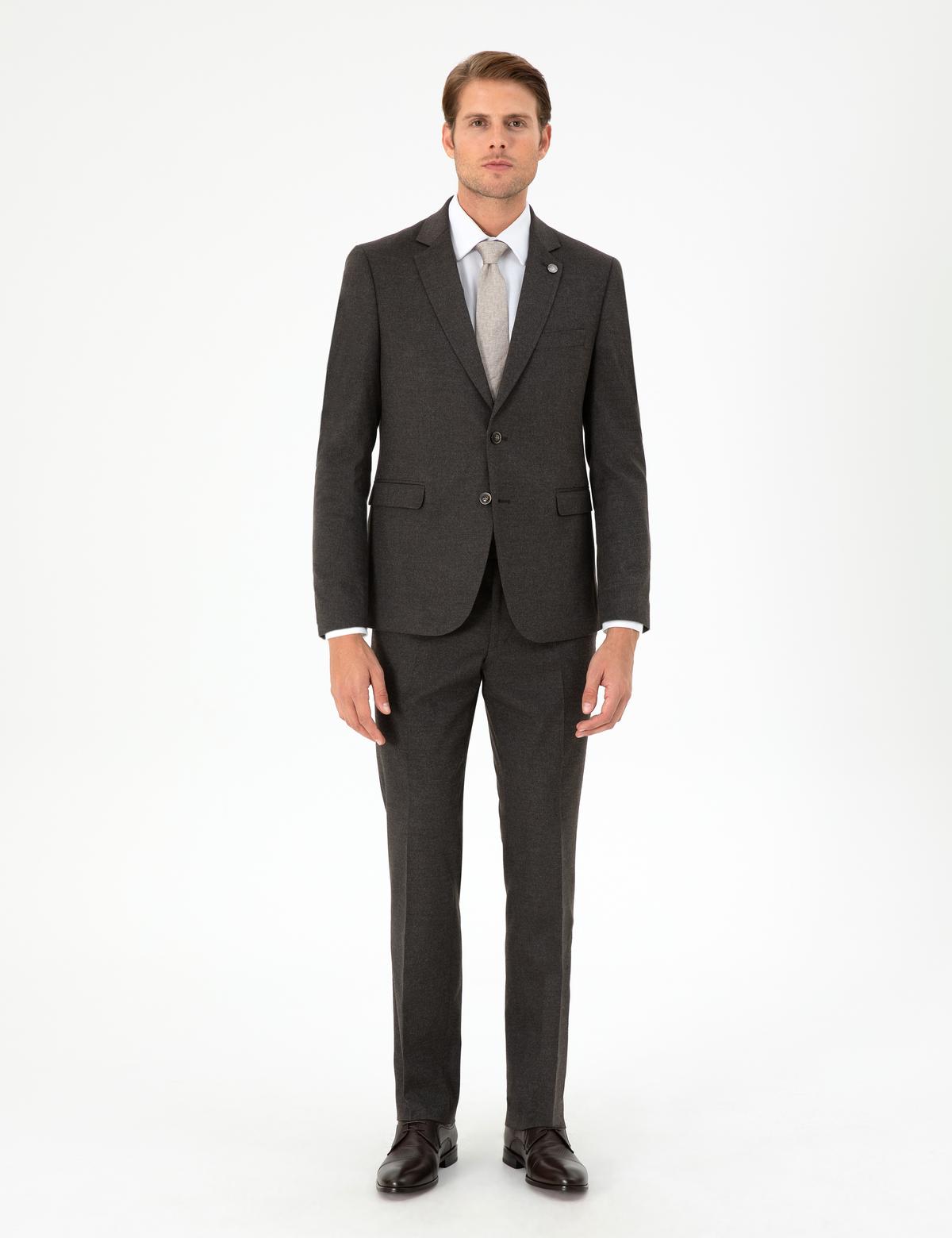 Kahverengi Slim Fit Takım Elbise