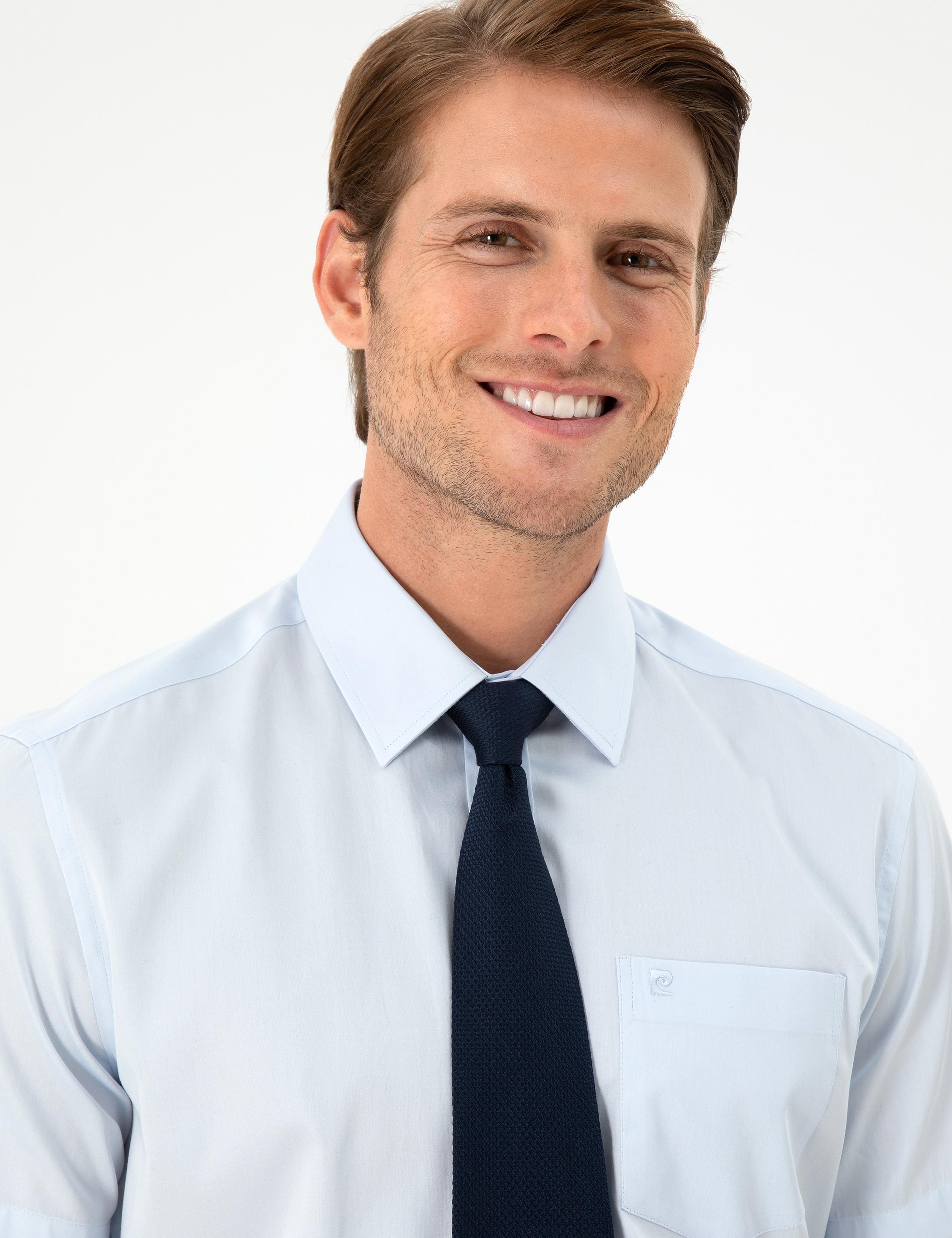 Açık Mavi Parlak Saten Regular Fit Kısa Kollu Basic Gömlek