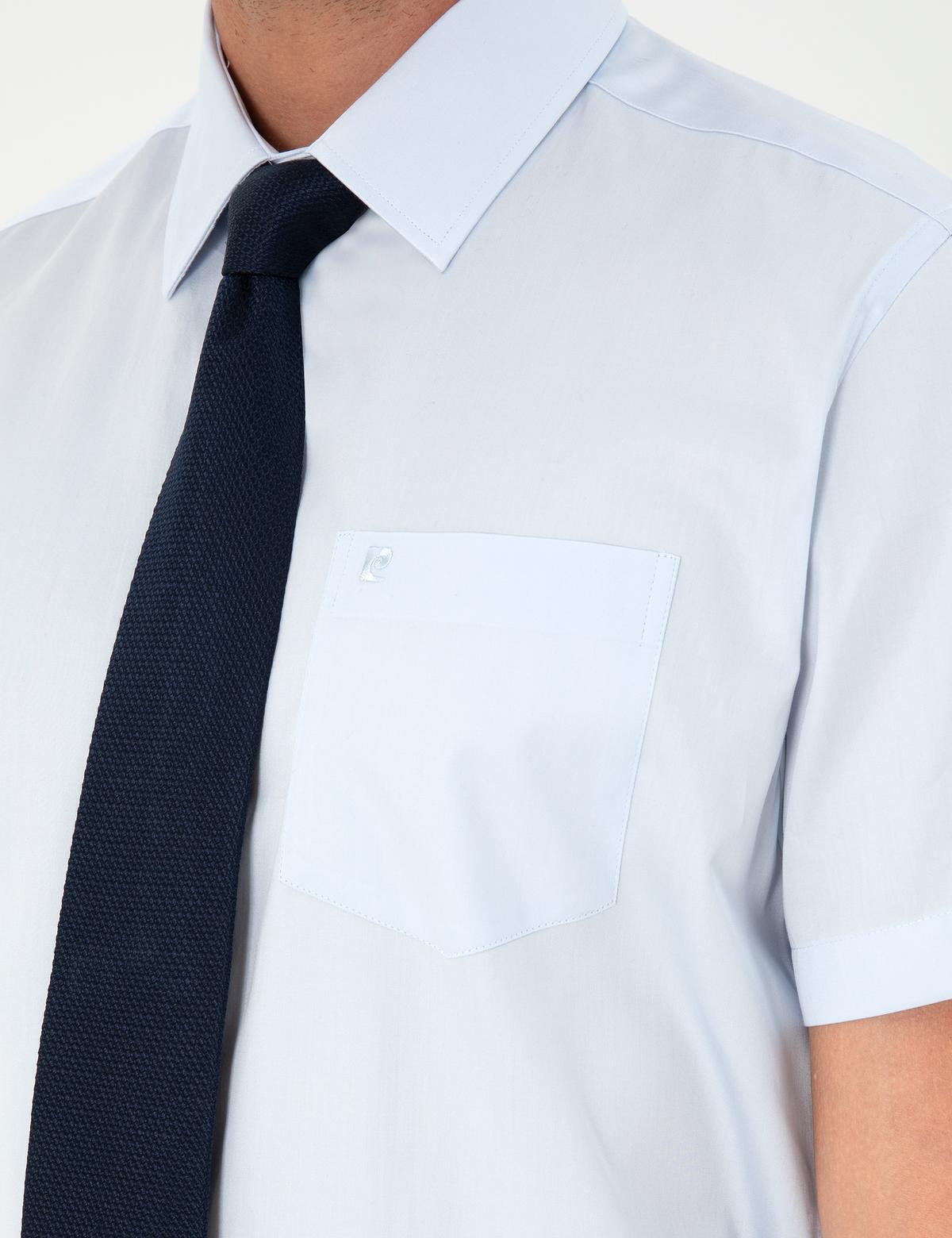 Açık Mavi Parlak Saten Regular Fit Kısa Kollu Basic Gömlek - 50286403007