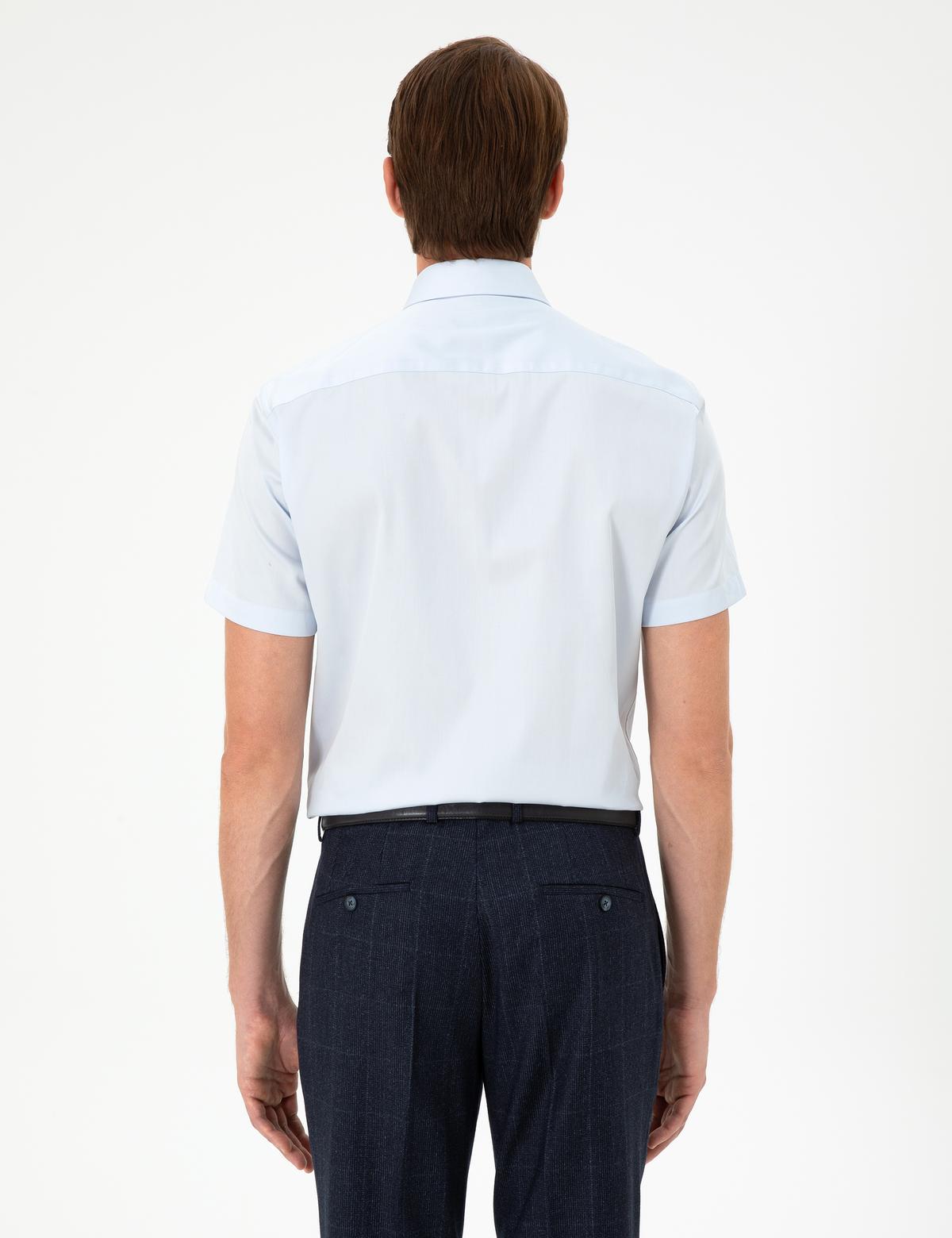 Açık Mavi Parlak Saten Regular Fit Kısa Kollu Basic Gömlek - 50286403007