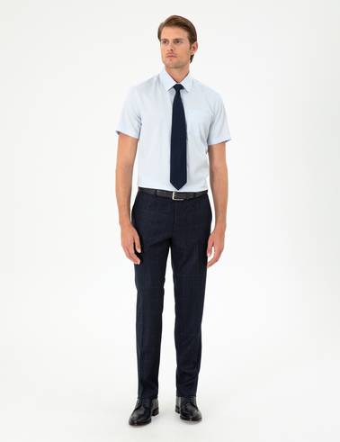 Açık Mavi %100 Pamuk Parlak Saten Regular Fit Kısa Kollu Basic Gömlek