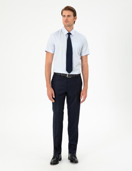 Açık Mavi Parlak Saten Regular Fit Kısa Kollu Basic Gömlek - 50286403007