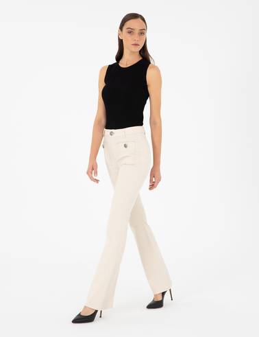 Ekru Flare Fit Pantolon