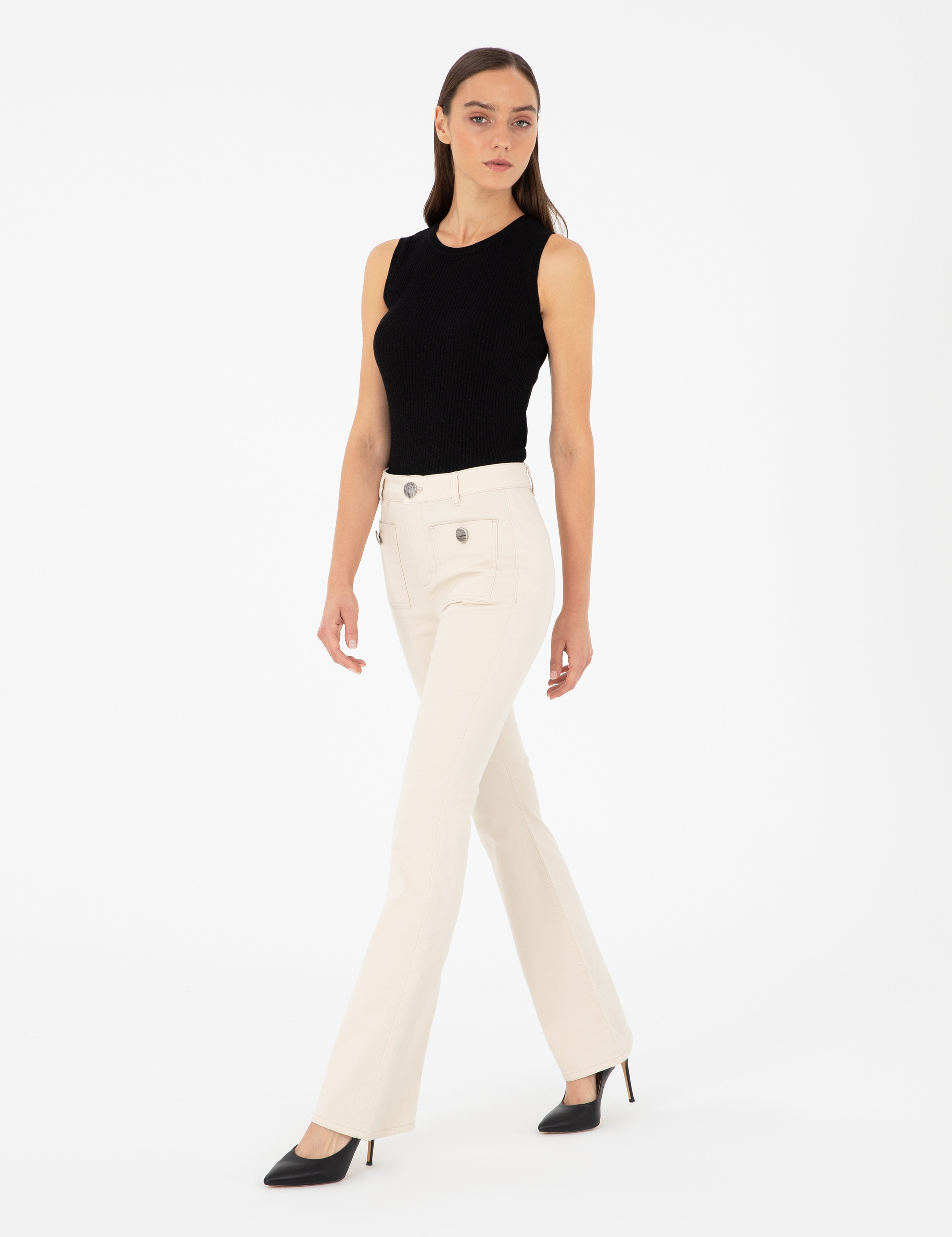 Ekru Flare Fit Pantolon - Image 1