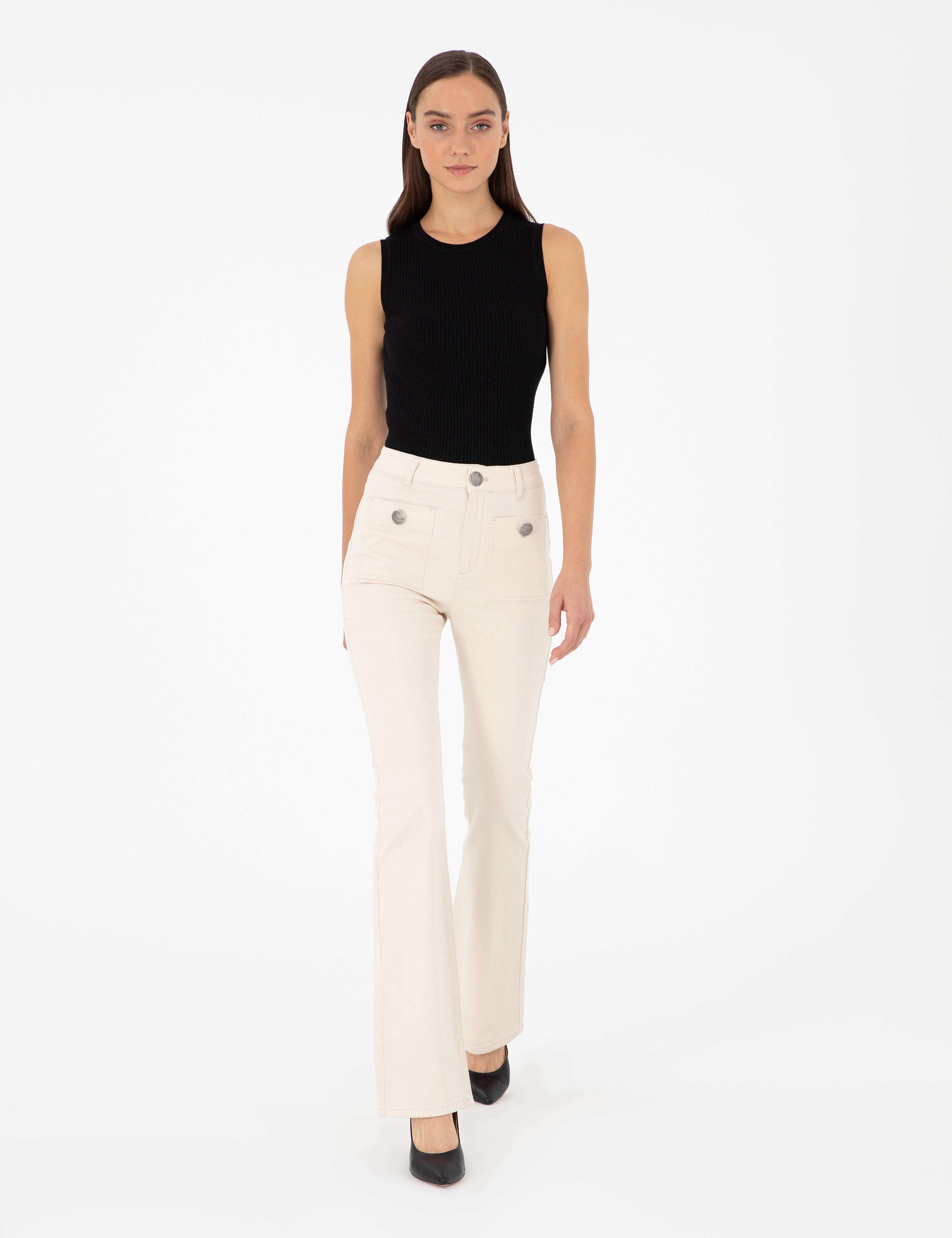 Ekru Flare Fit Pantolon - Image 3