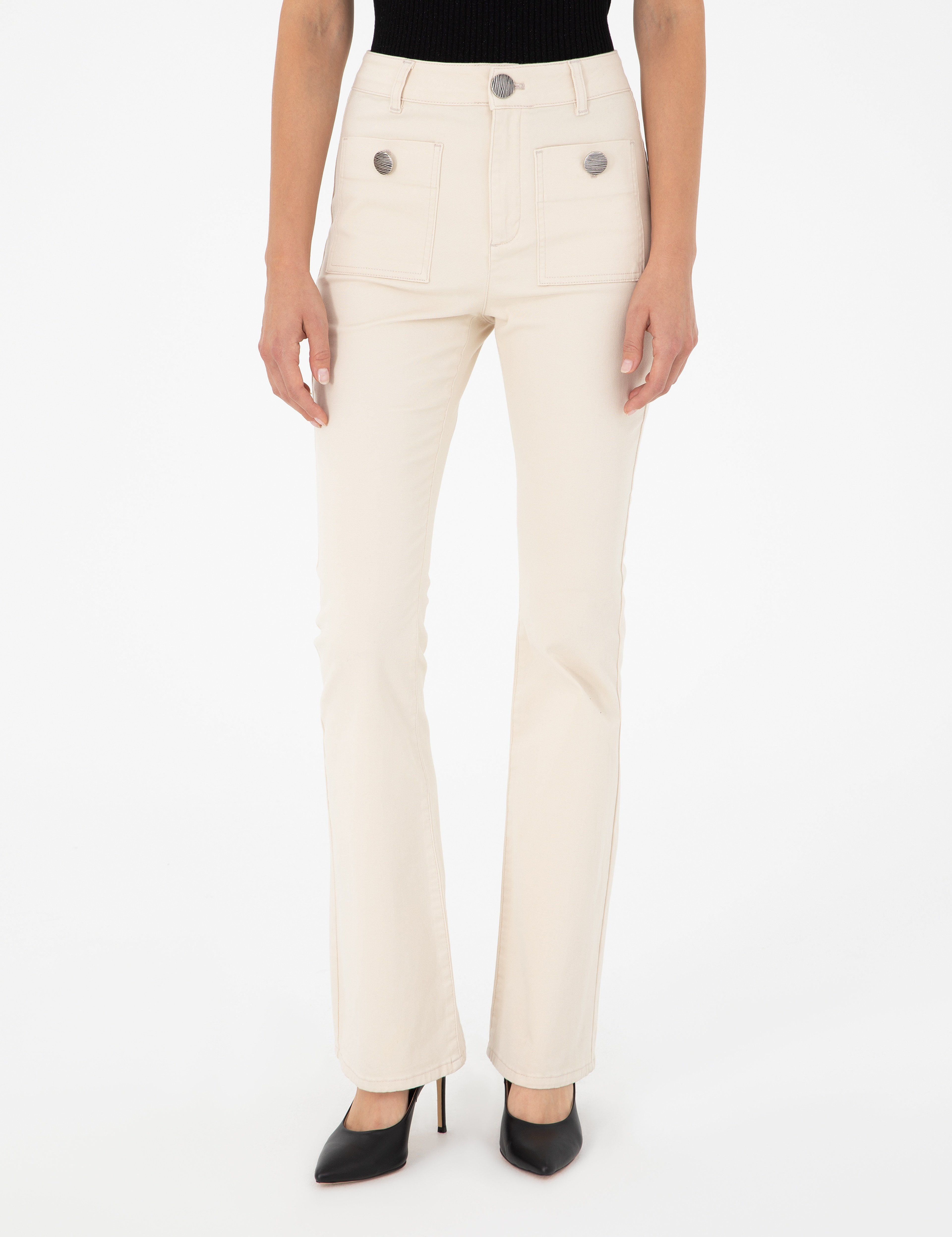 Ekru Flare Fit Pantolon - Image 2