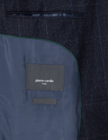 Lacivert Slim Fit Ekose Yün Takım Elbise