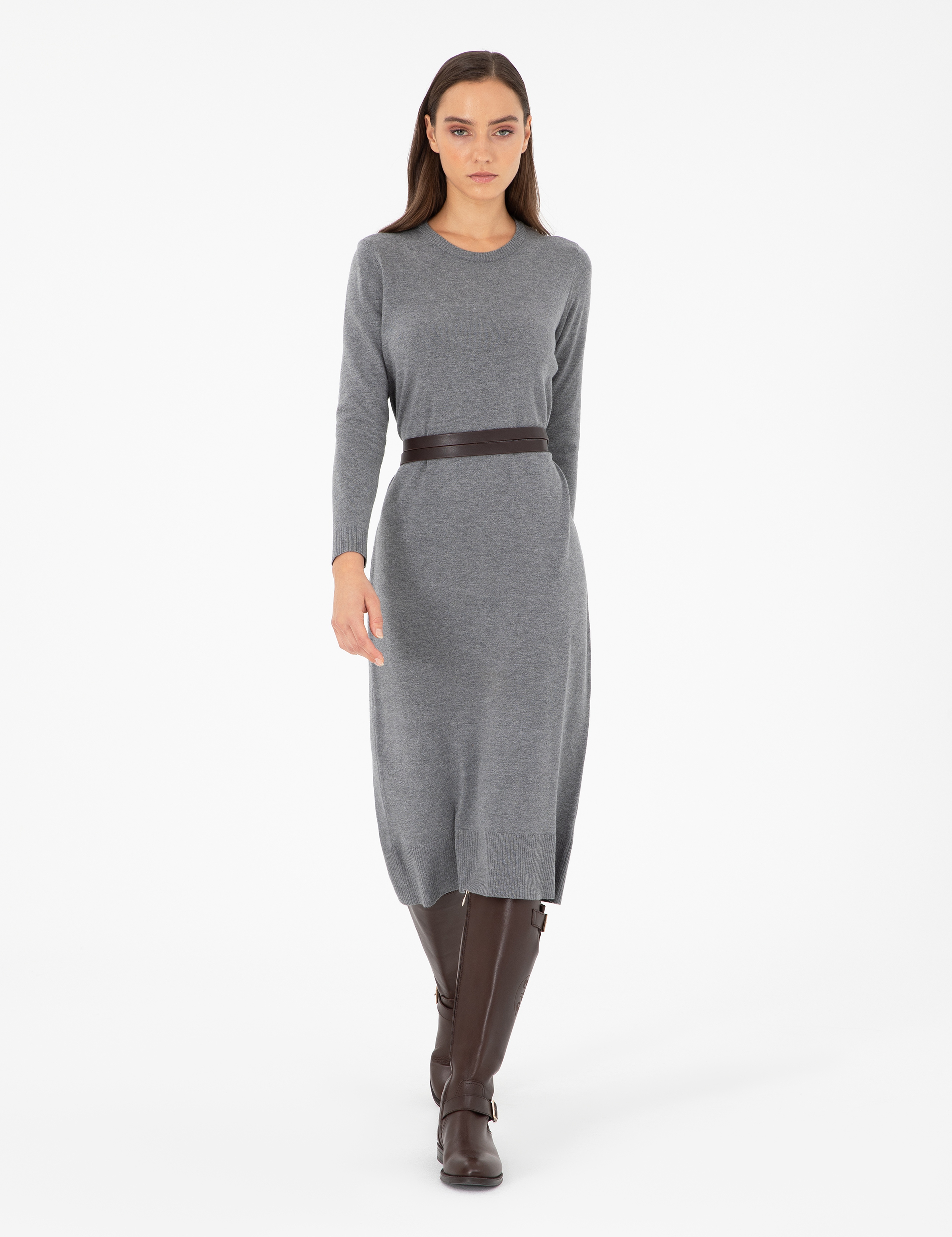 Antrasit Regular Fit Triko Elbise - Image 3