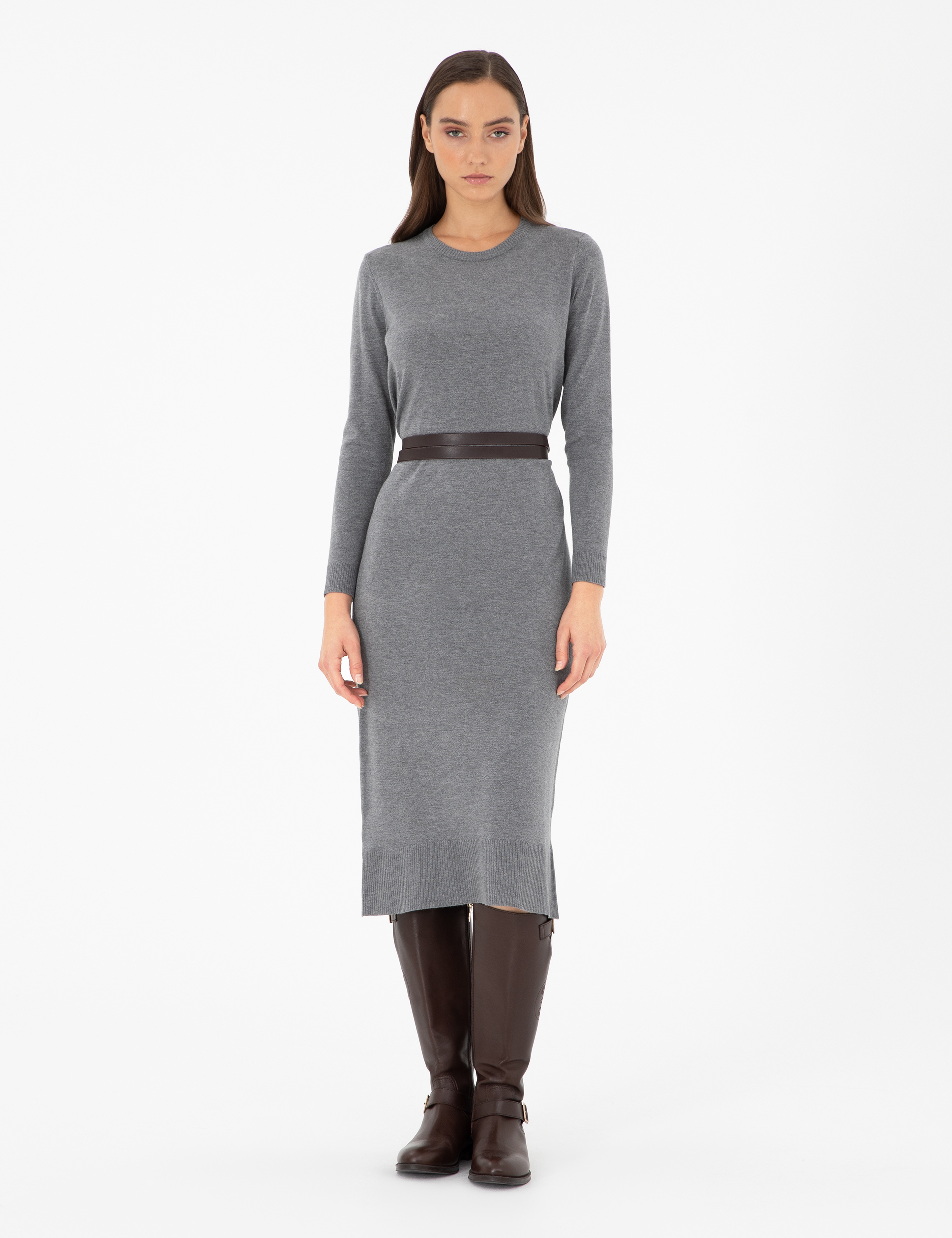 Antrasit Regular Fit Triko Elbise - Image 1