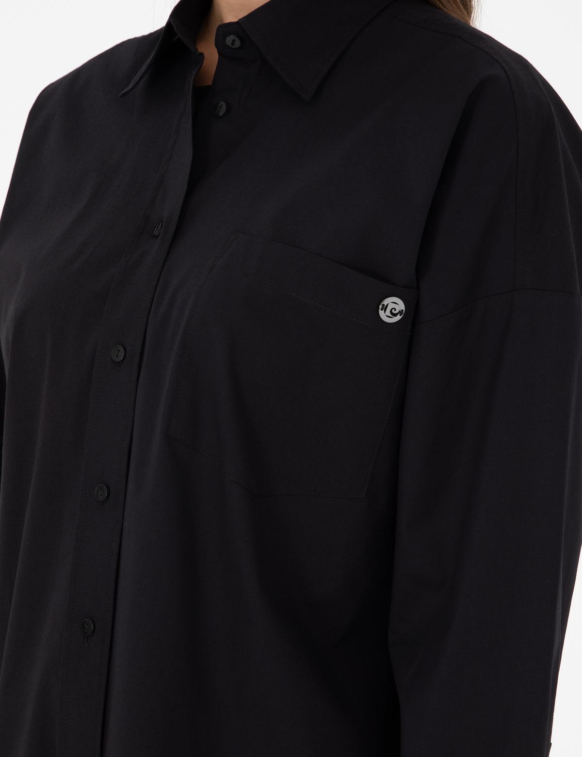 Siyah Oversize Uzun Kollu Gömlek - 50299581040