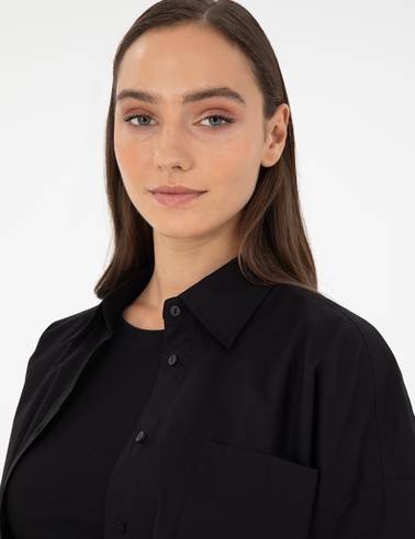 Siyah Oversize Uzun Kollu Gömlek