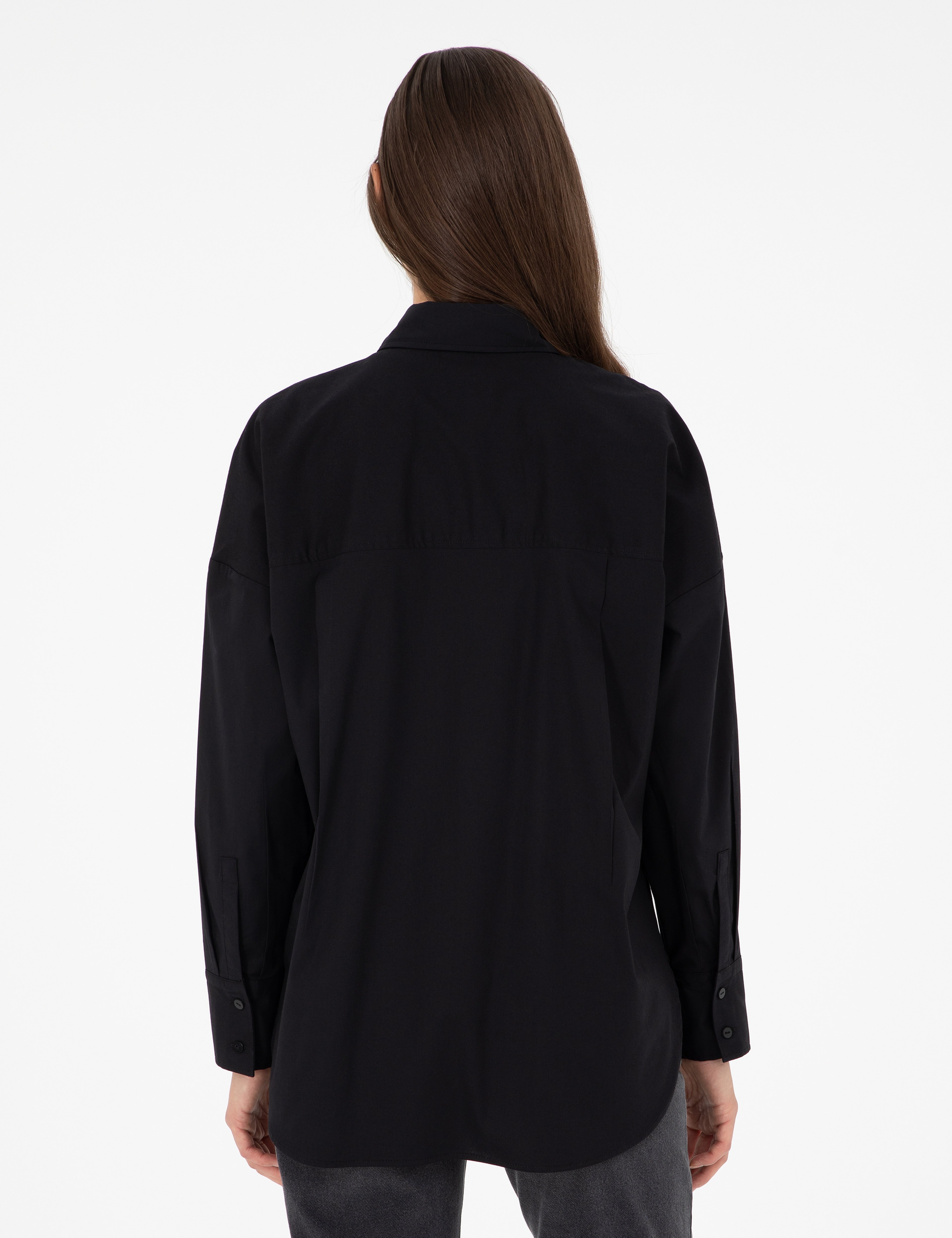 Siyah Oversize Uzun Kollu Gömlek - Image 5