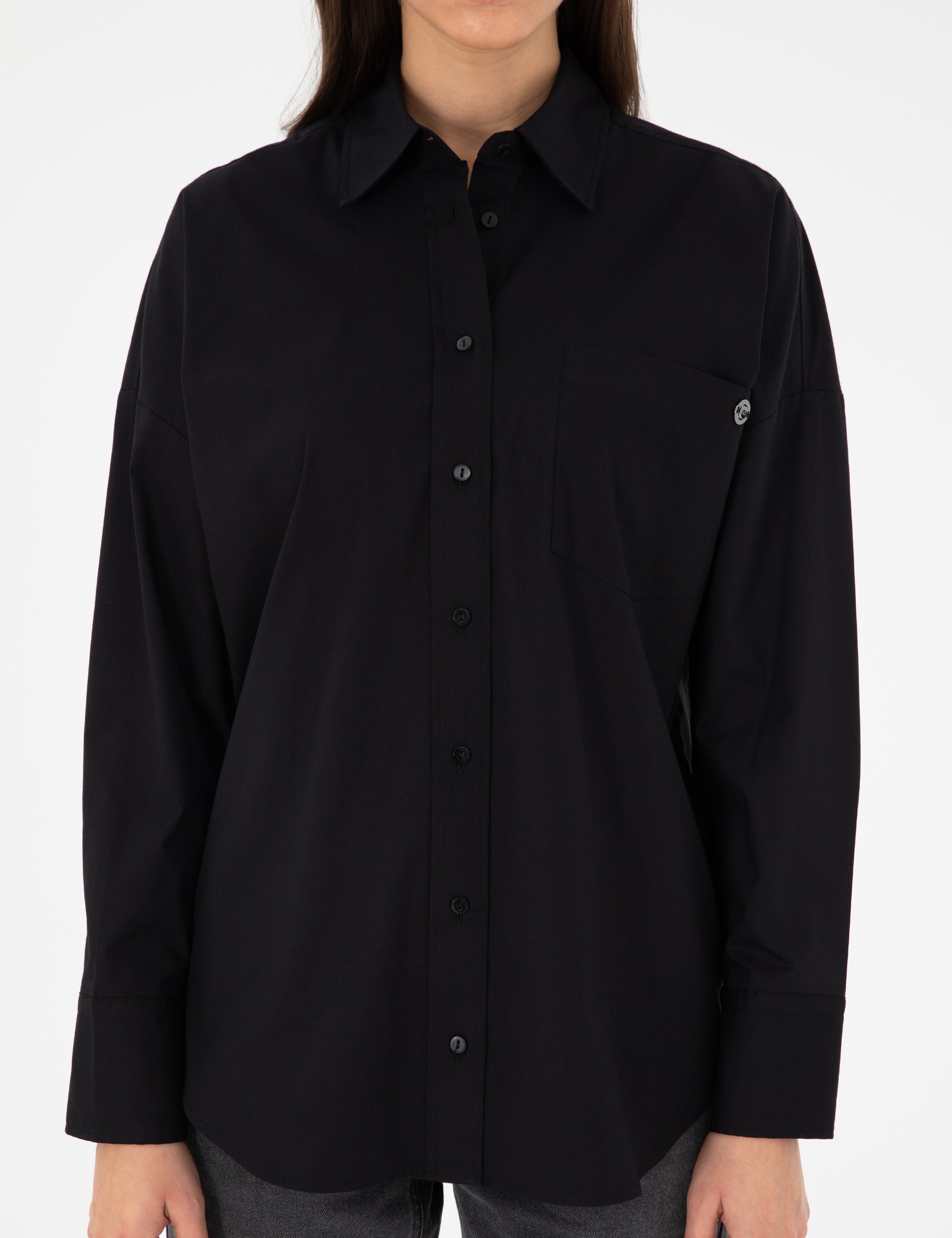 Siyah Oversize Uzun Kollu Gömlek - Image 6