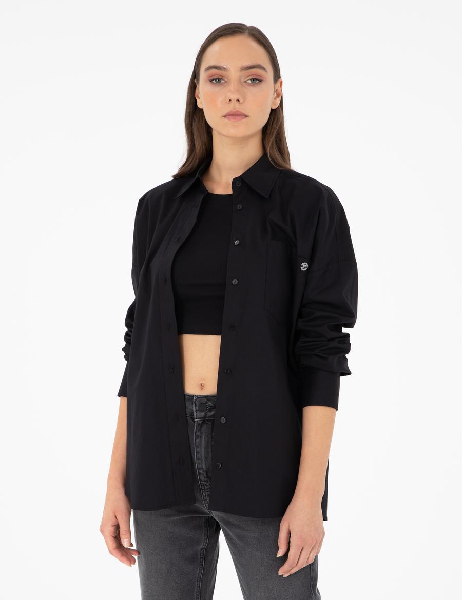 Siyah Oversize Uzun Kollu Gömlek